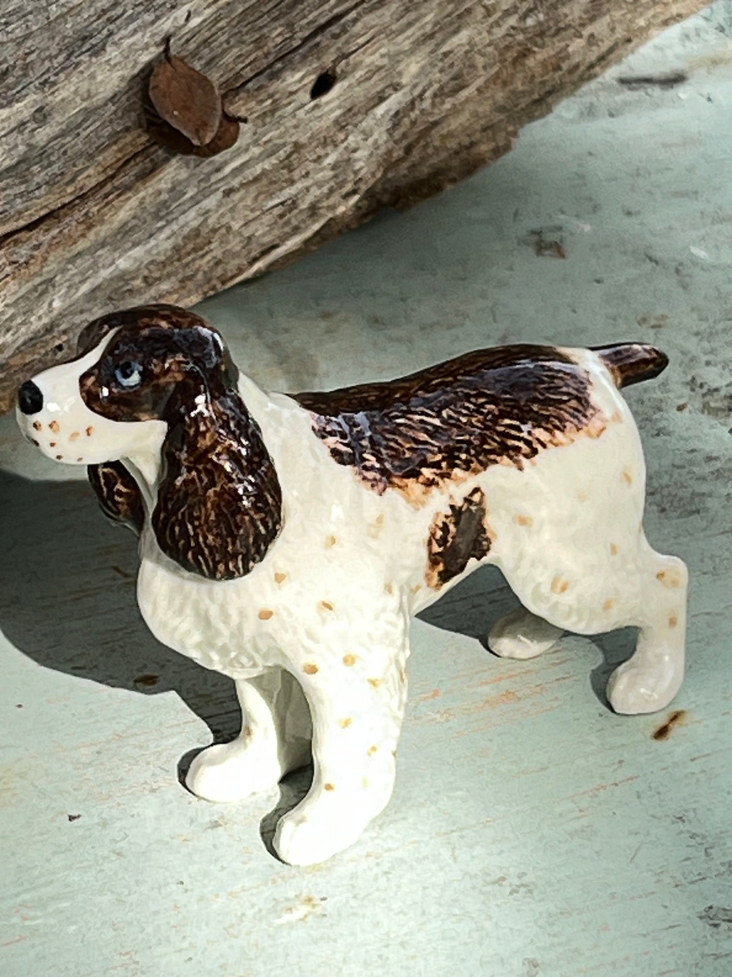Miniature Porcelain Dog Figurine Brown English Springer Spaniel Dog Breed