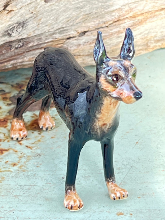 Miniature Porcelain Doberman Dog With Pointed Ears Figurine