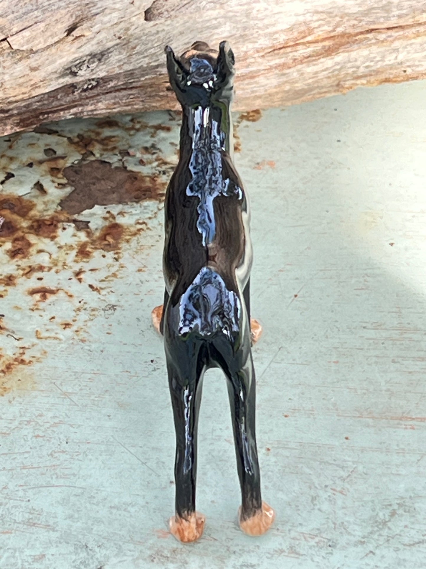 Miniature Porcelain Doberman Dog With Pointed Ears Figurine