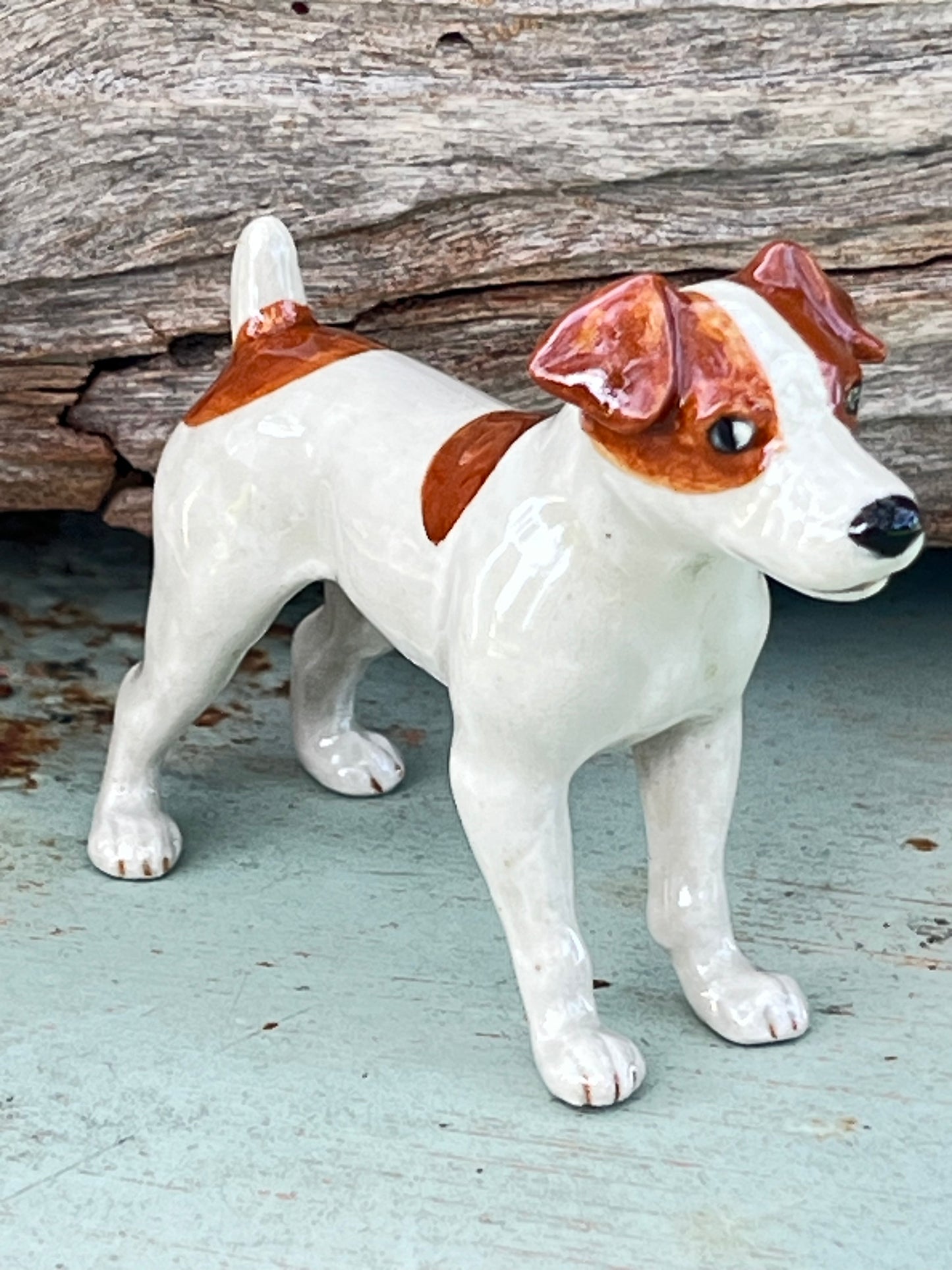 Miniature Porcelain Dog Figurine Brown And White Jack Russell Terrier Standing Dog Breed
