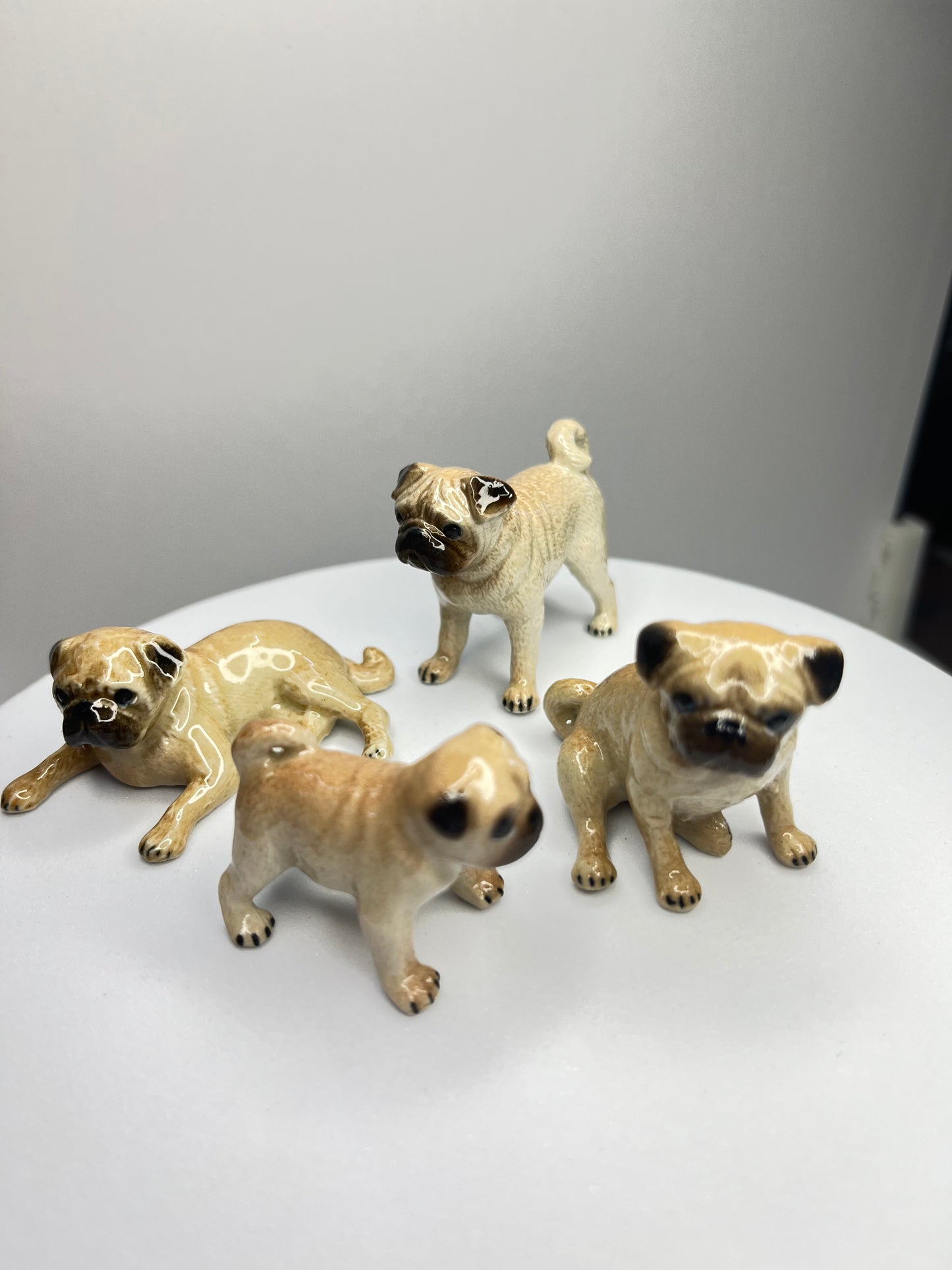 Miniature Porcelain Pug Family Set of 5 Figurines