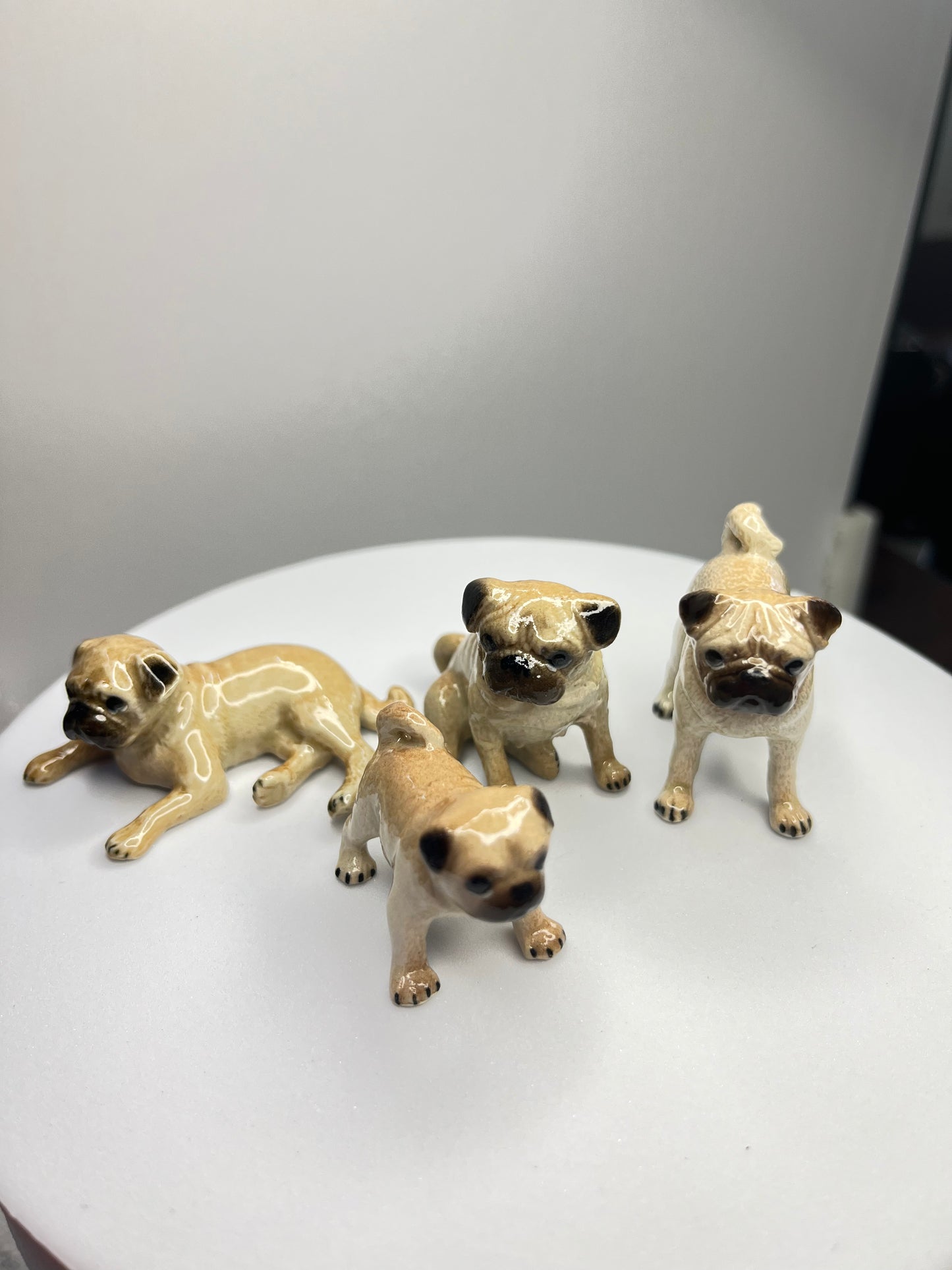 Miniature Porcelain Pug Family Set of 5 Figurines