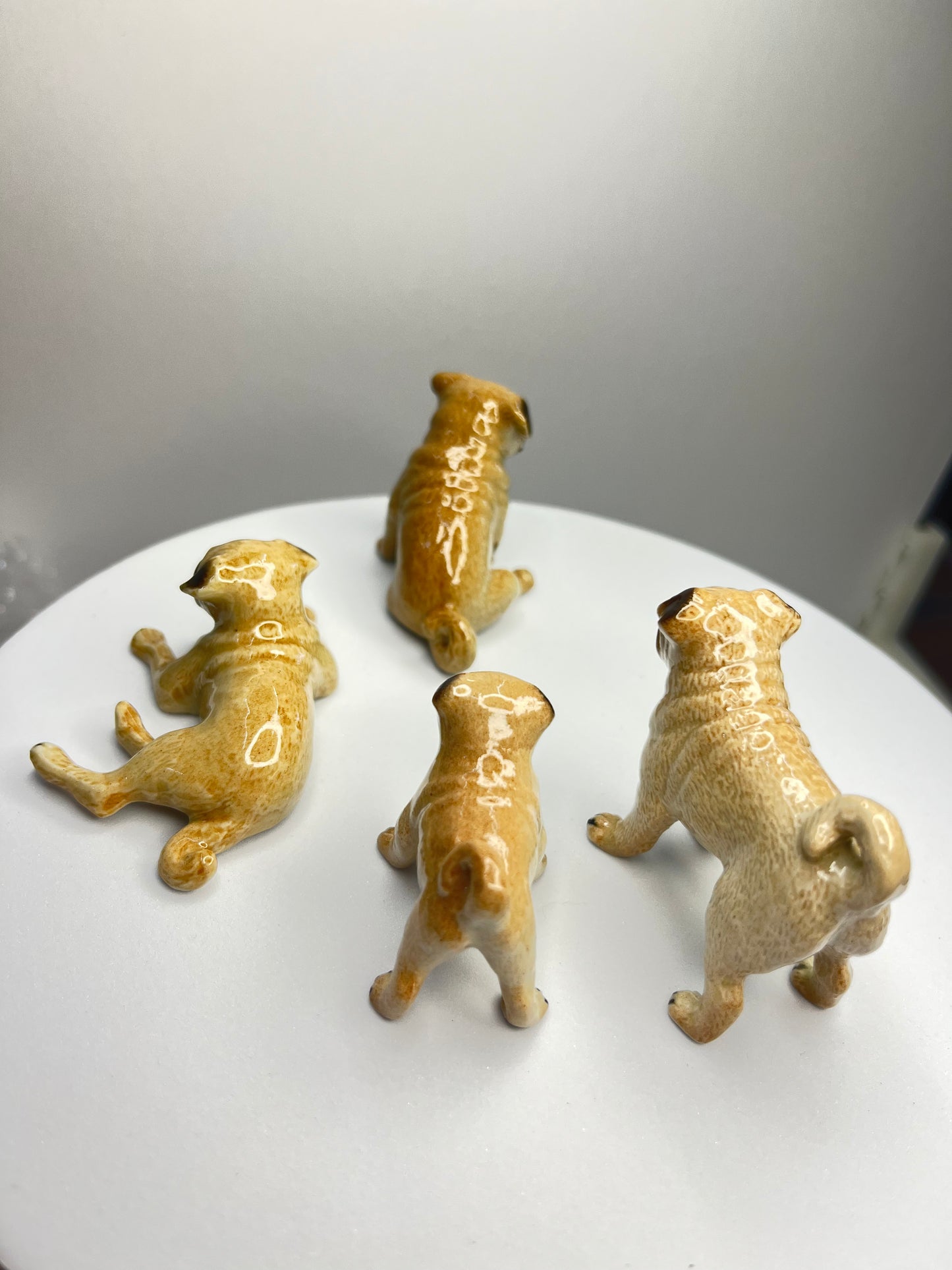 Miniature Porcelain Pug Family Set of 5 Figurines
