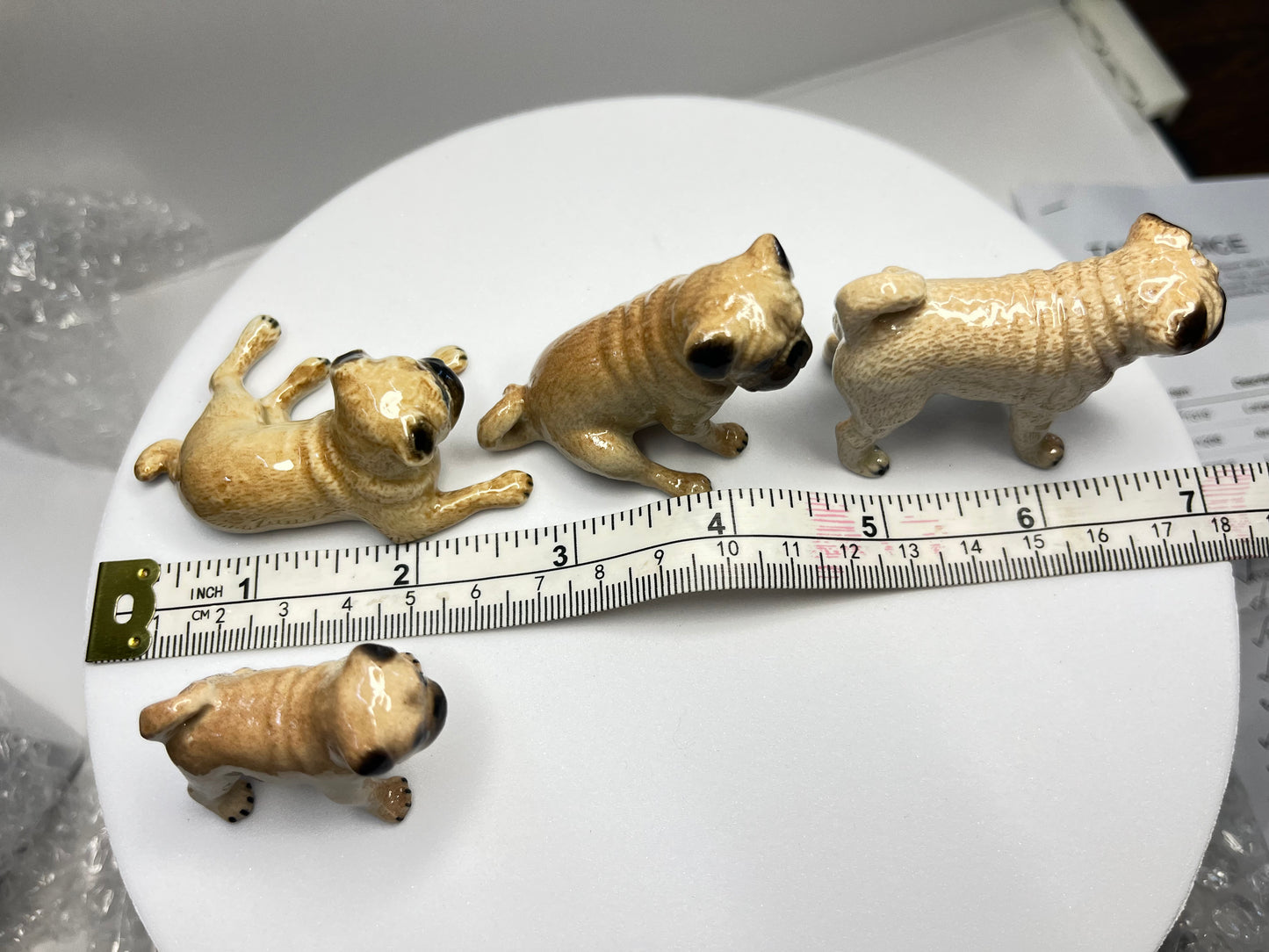 Miniature Porcelain Pug Family Set of 5 Figurines