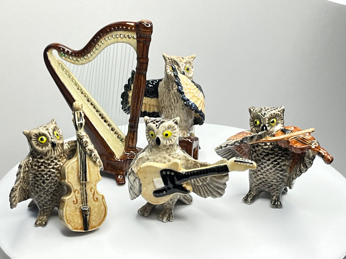 Miniature Porcelain Musical Owls Set of 5 Figurines