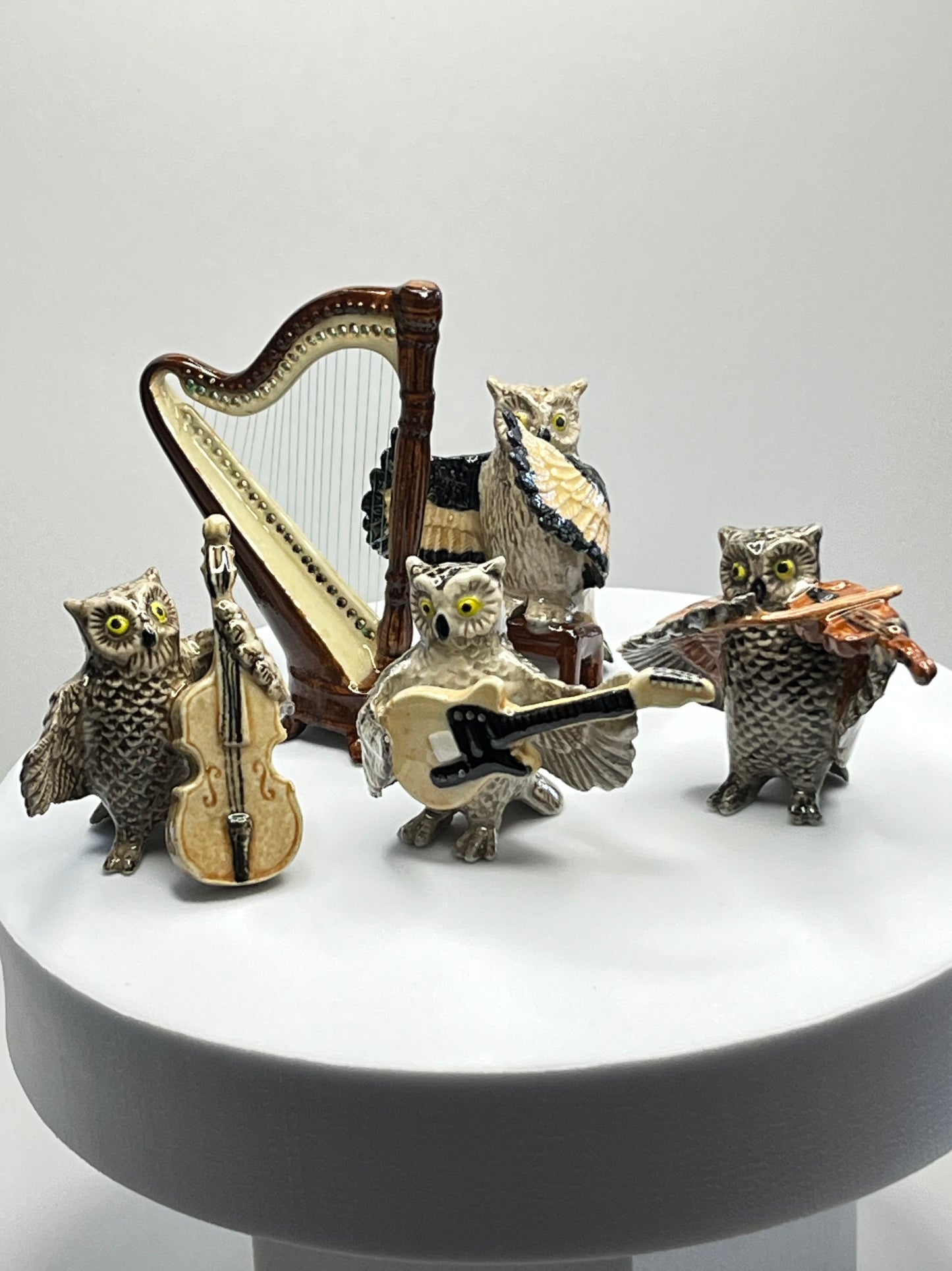 Miniature Porcelain Musical Owls Set of 5 Figurines
