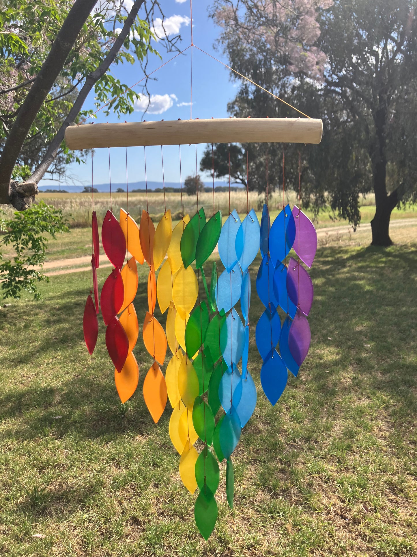 Multi Colour Wind Chime Glass and Driftwood