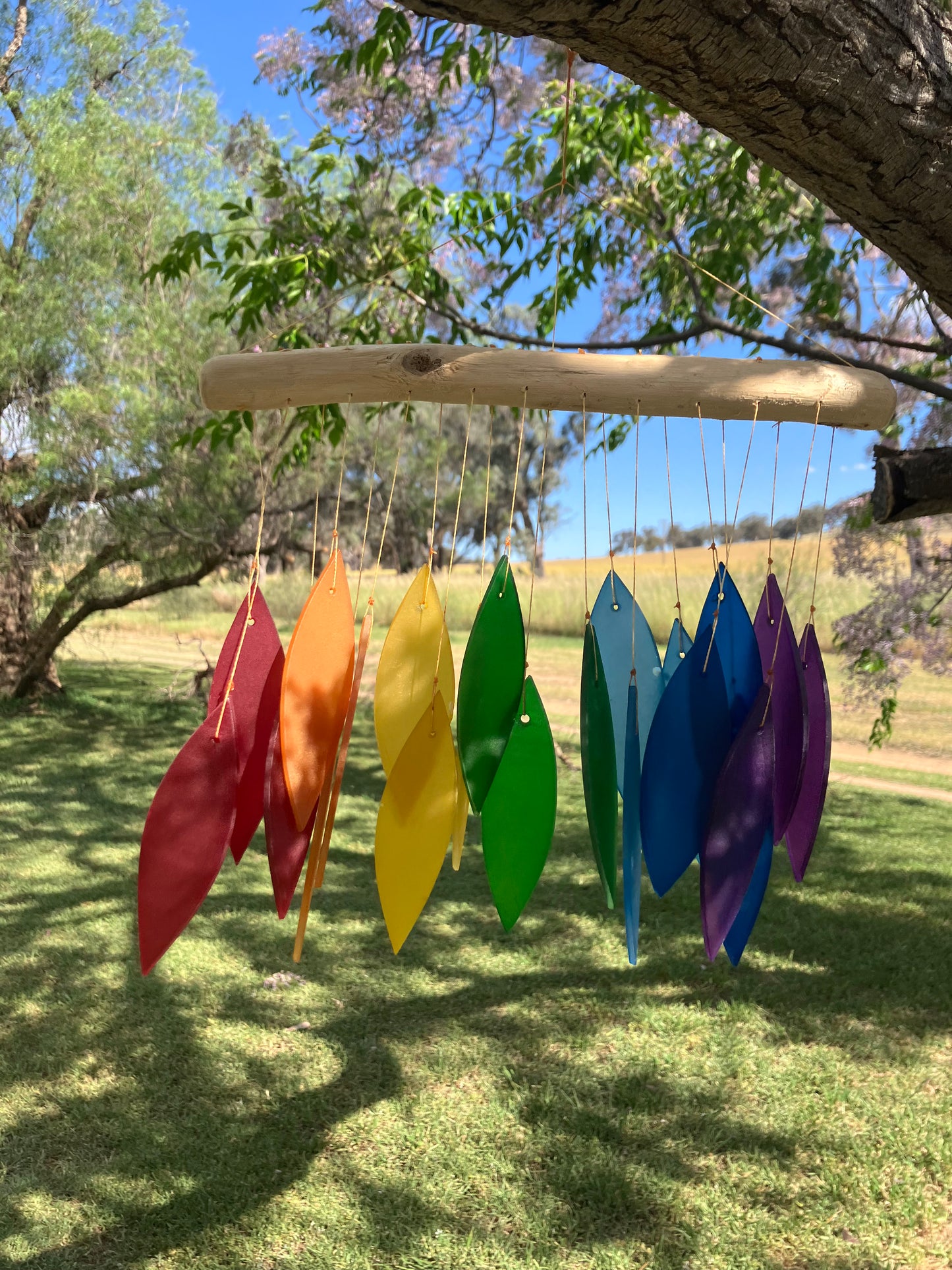 Multi Colour Glass  Wind Chime With Driftwood