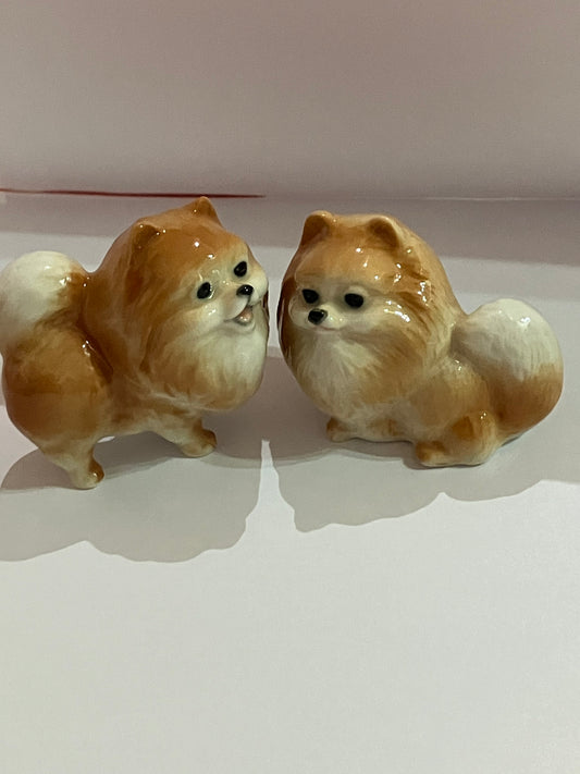 Miniature Porcelain Pomeranian Dog Set