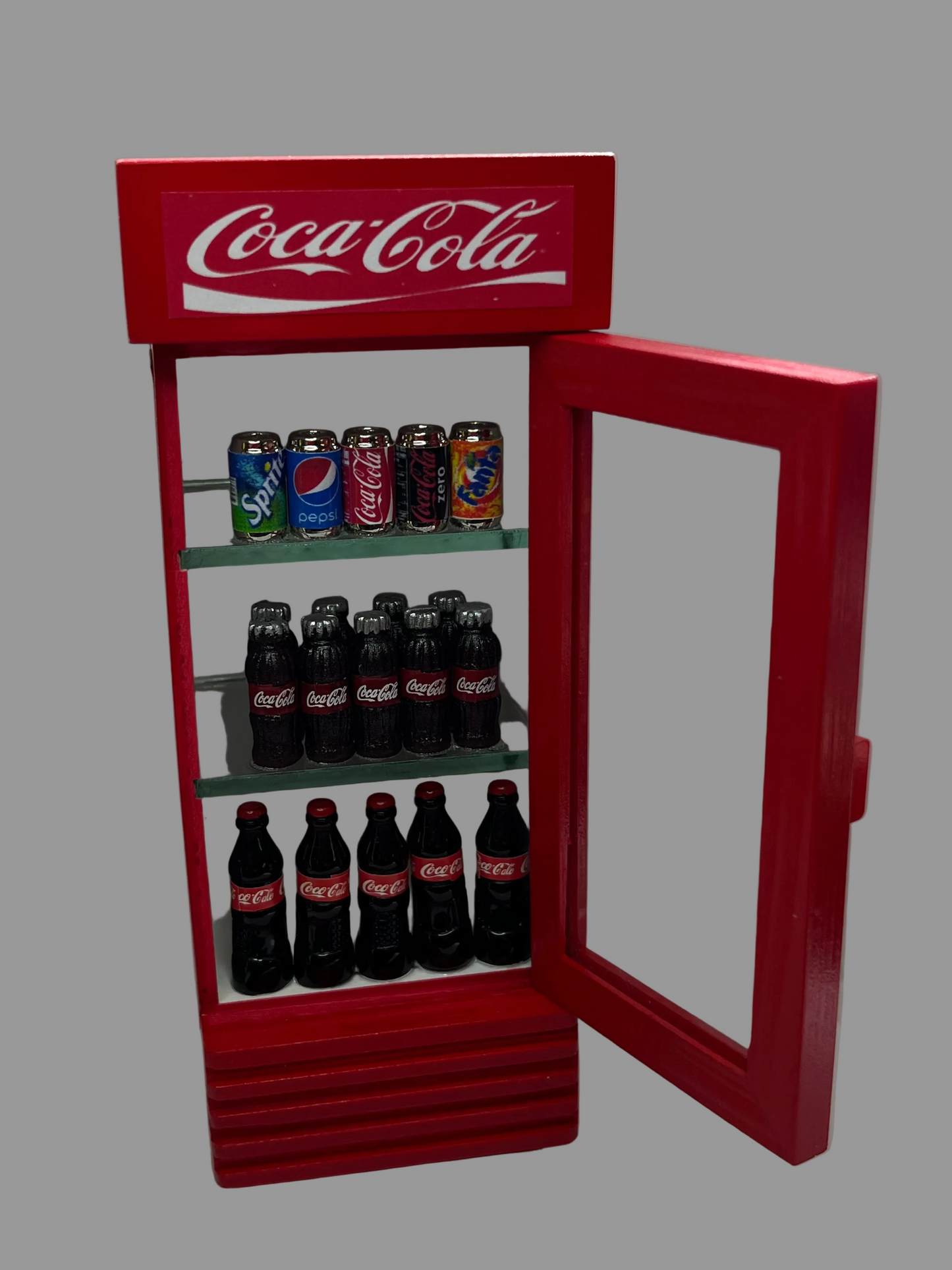 Miniature Coke Fridge Figurine with Soft Drink Cans