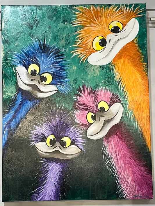 'Inquisitive" Emus Original art by Kay Hills