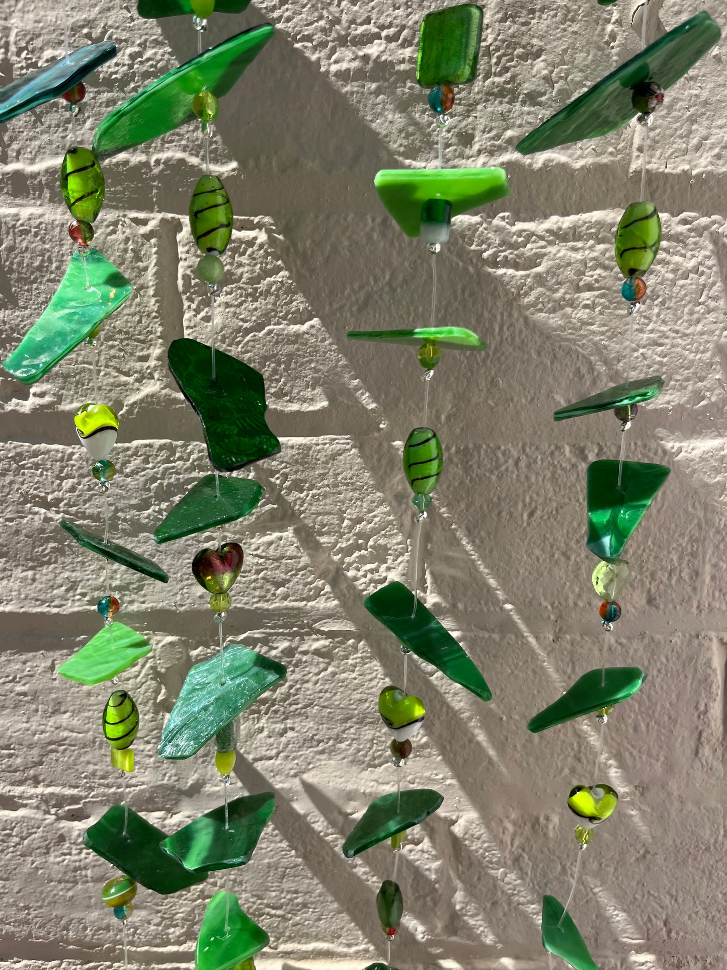 Wind Chime Green Stained Glass With Glass Beads