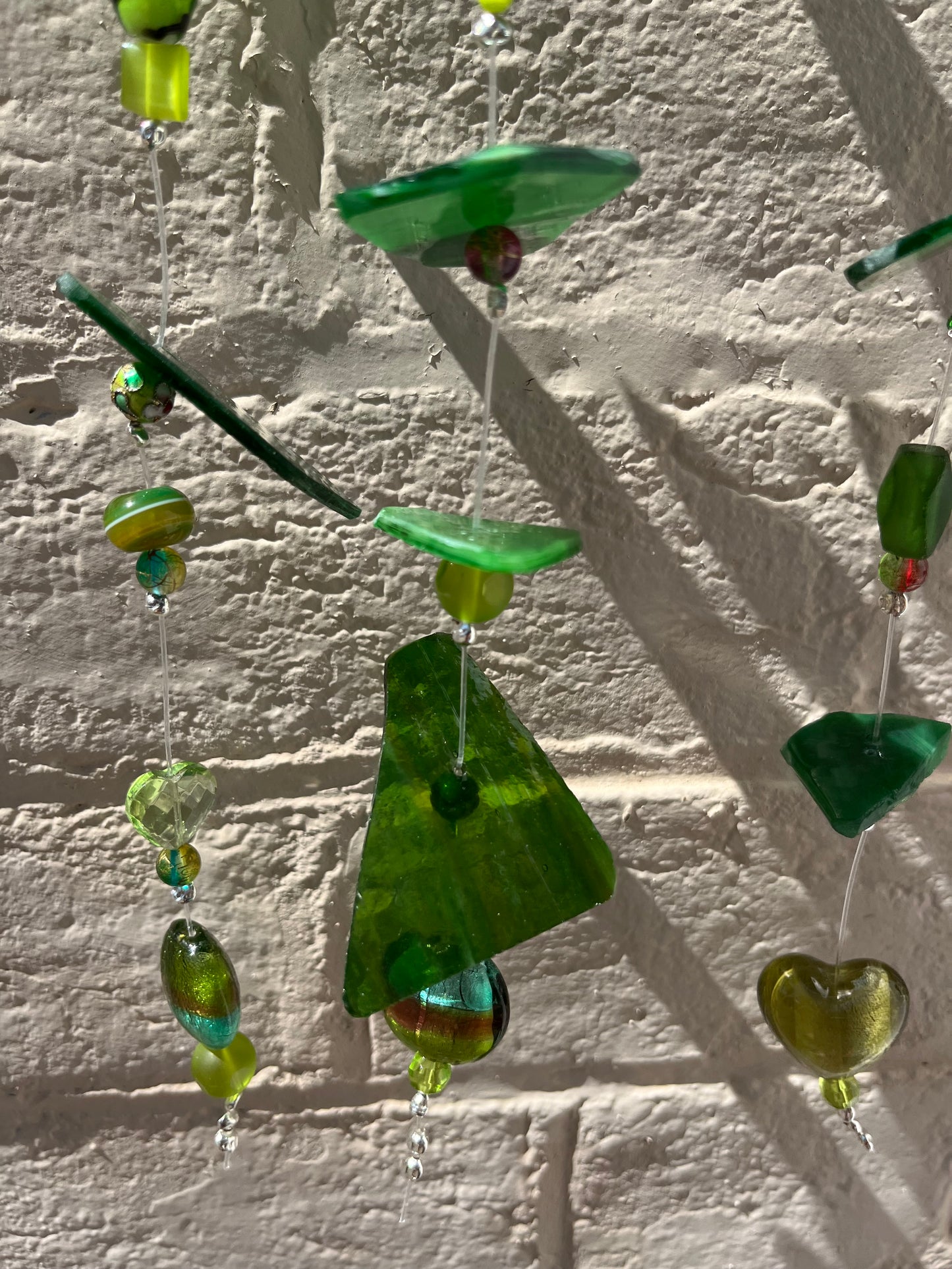 Wind Chime Green Stained Glass With Glass Beads