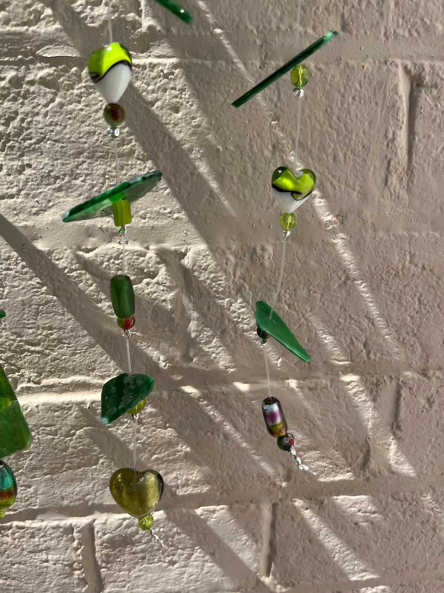 Wind Chime Green Stained Glass With Glass Beads