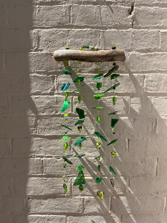 Wind Chime Green Stained Glass With Glass Beads