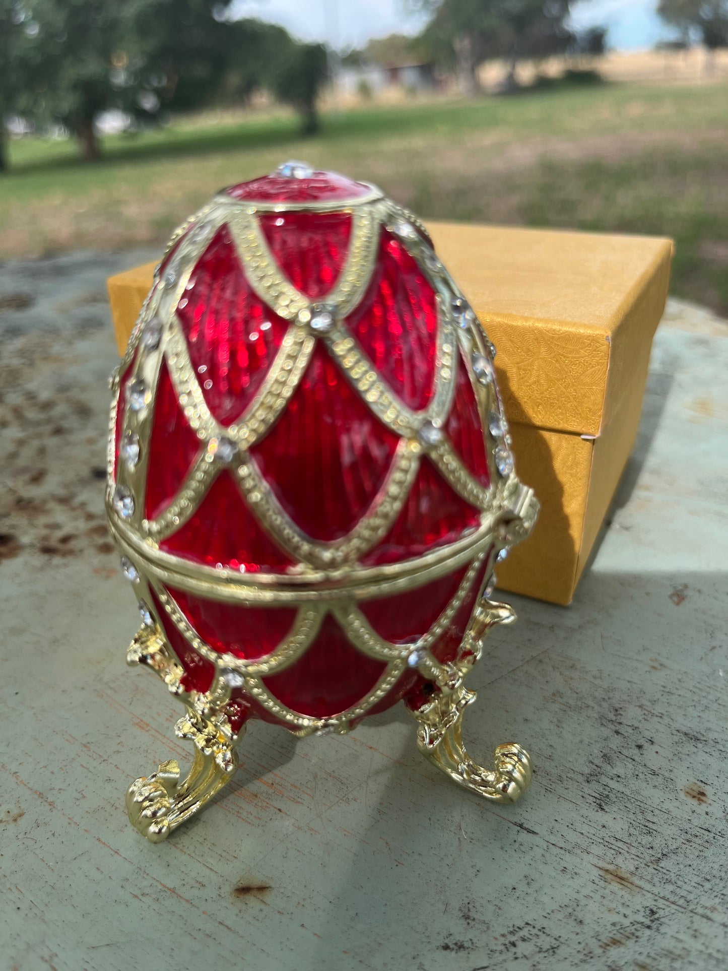 Red Egg Embellished Trinket Box