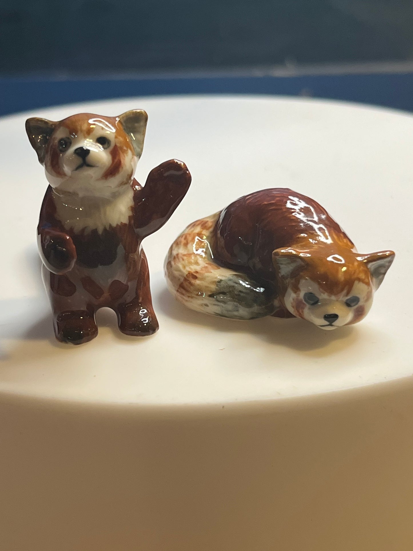Miniature Porcelain Red Panda Figurines Set of 2