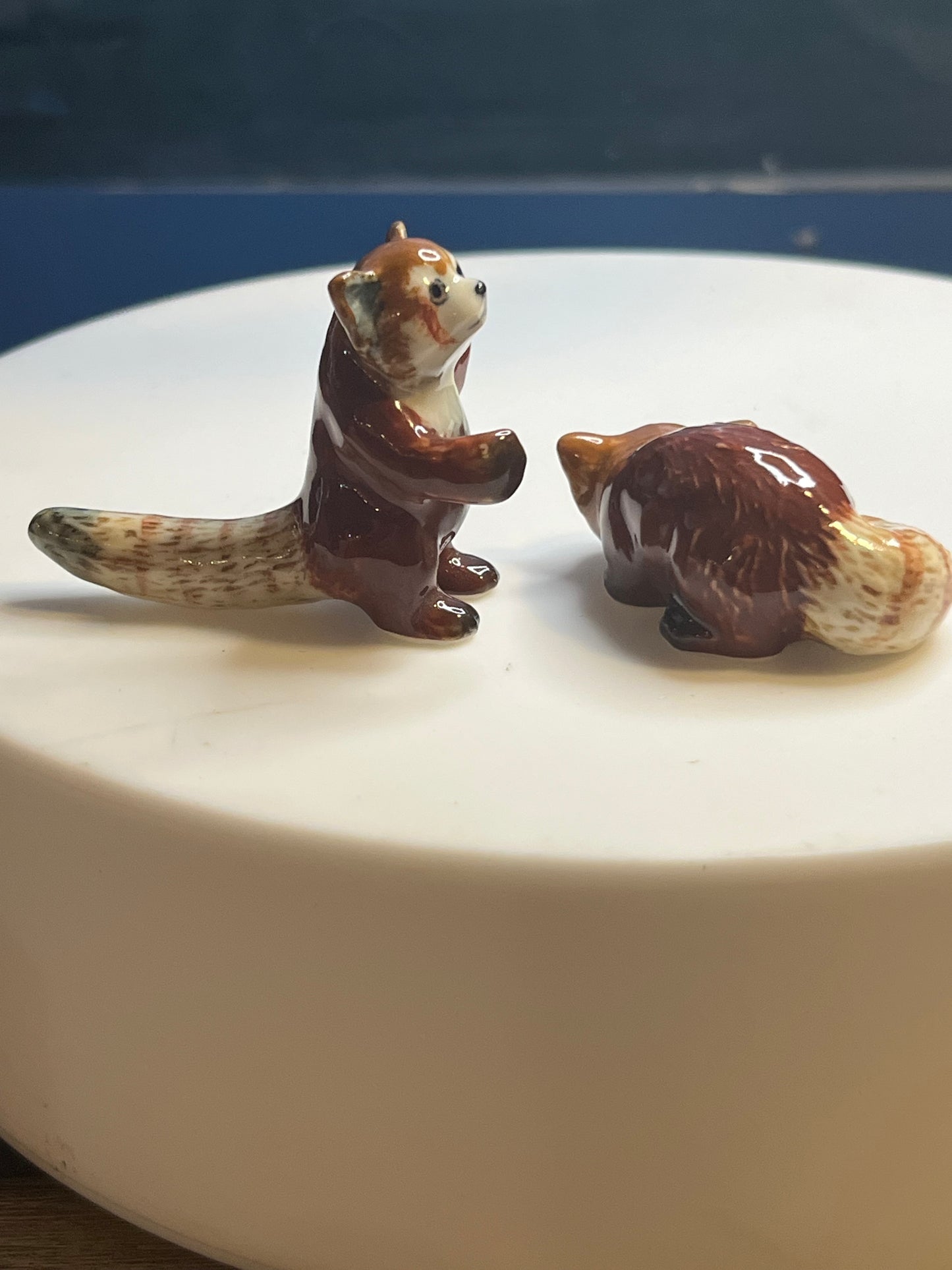 Miniature Porcelain Red Panda Figurines Set of 2