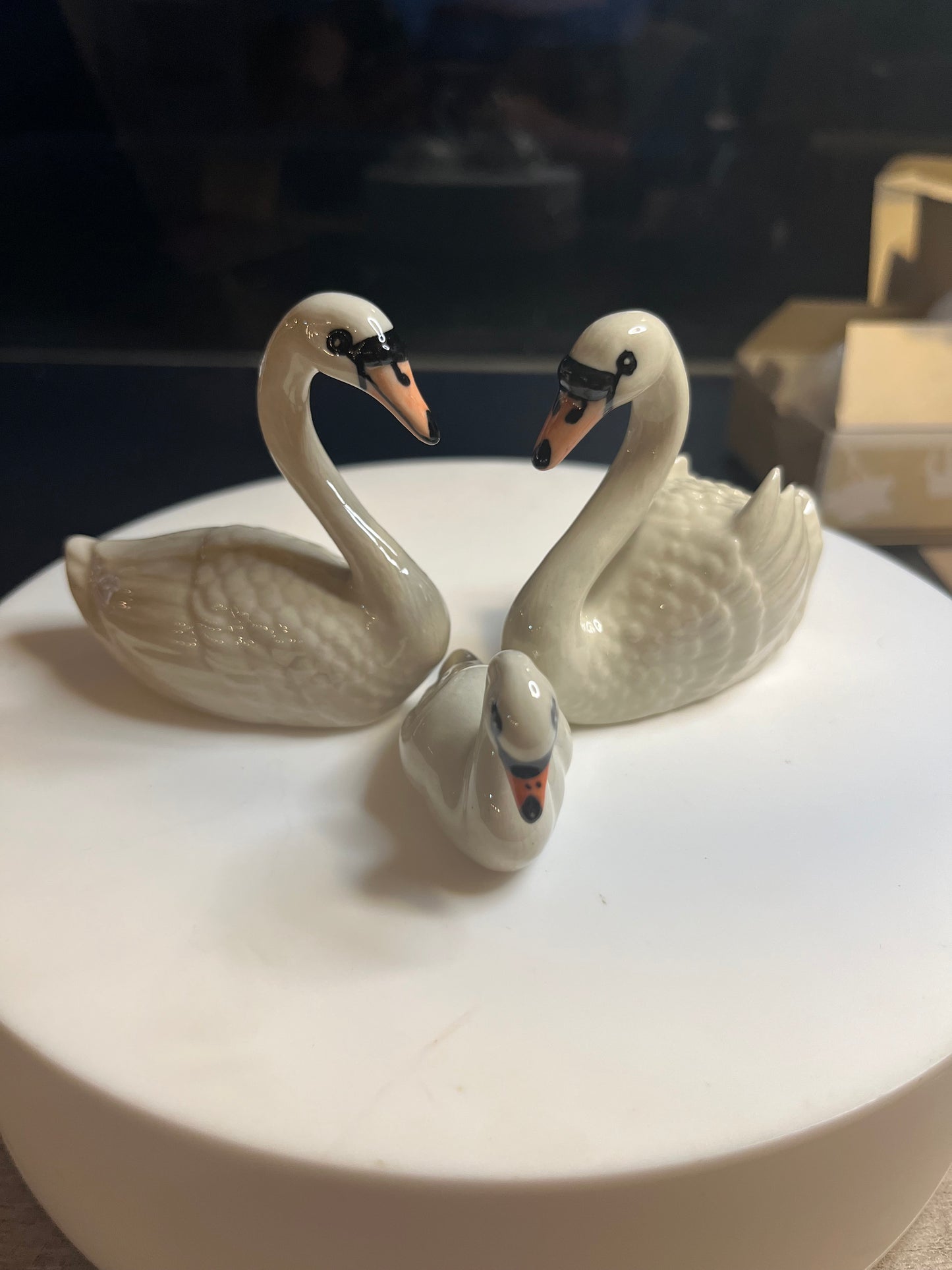 Miniature Porcelain White Swan Set of 3