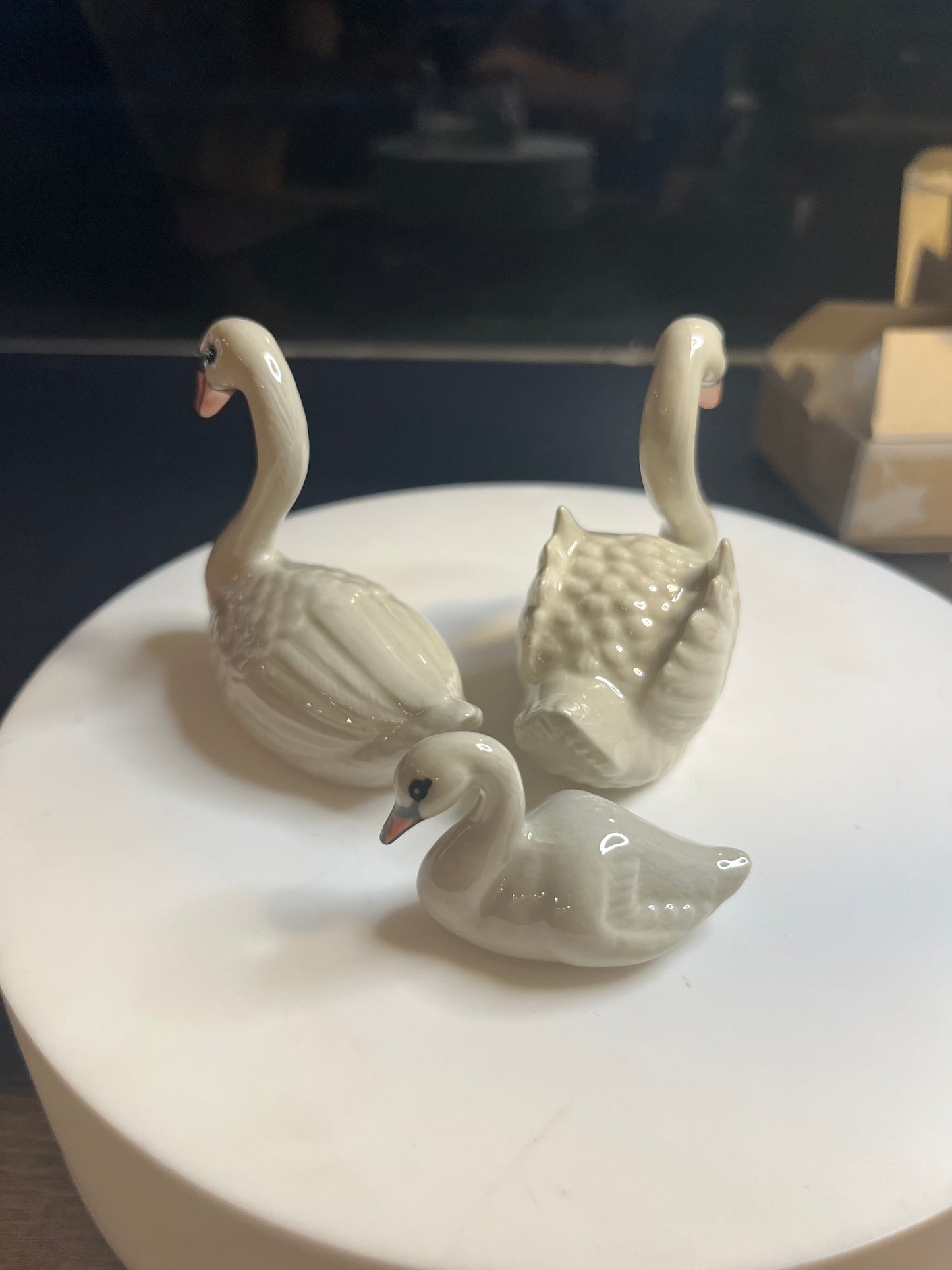 Miniature Porcelain White Swan Set of 3