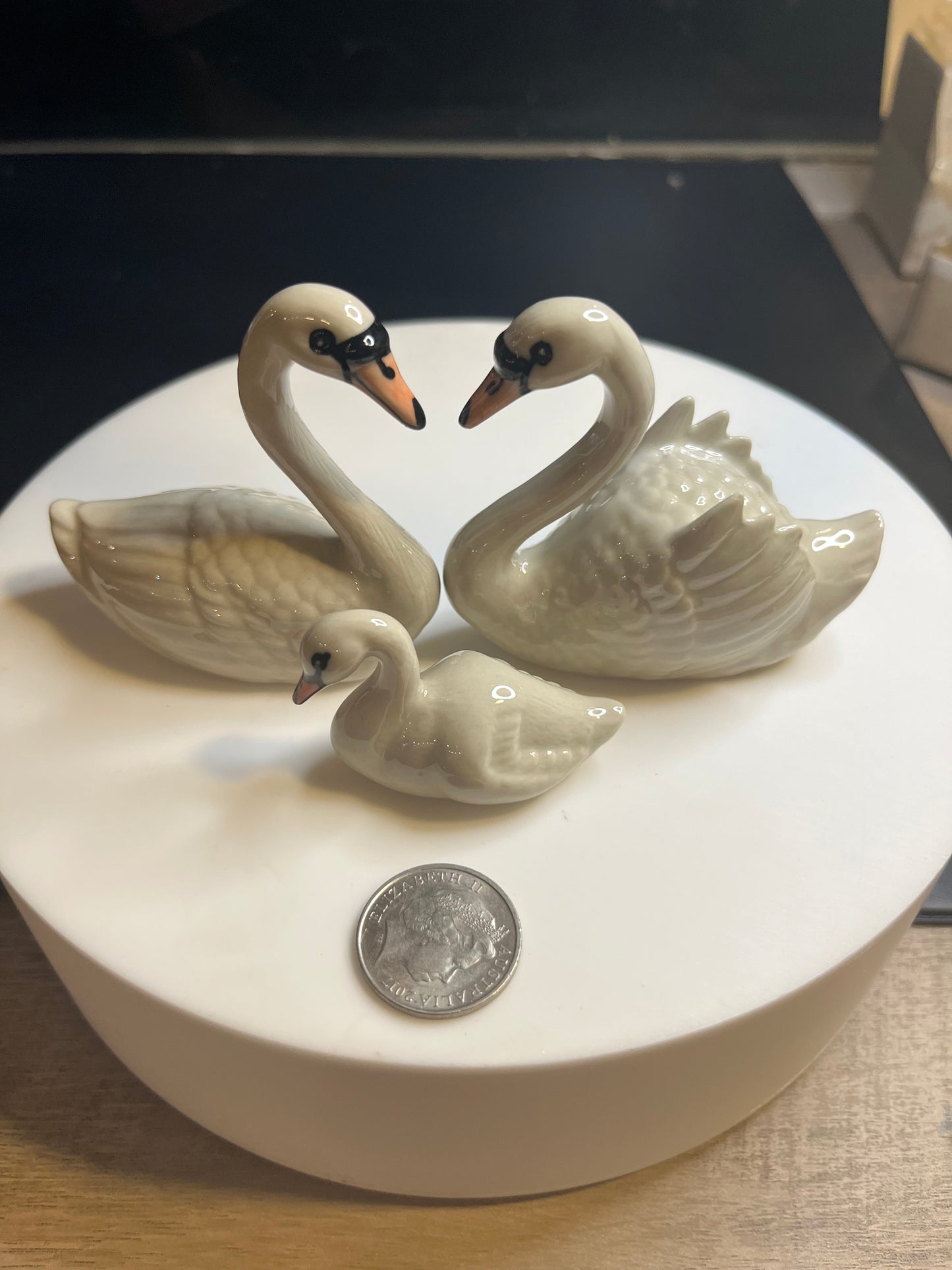 Miniature Porcelain White Swan Set of 3