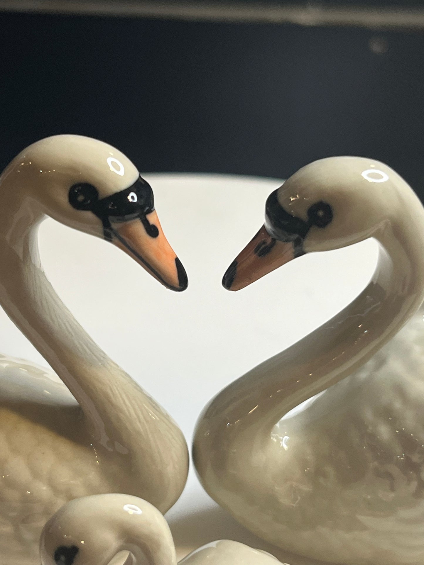 Miniature Porcelain White Swan Set of 3