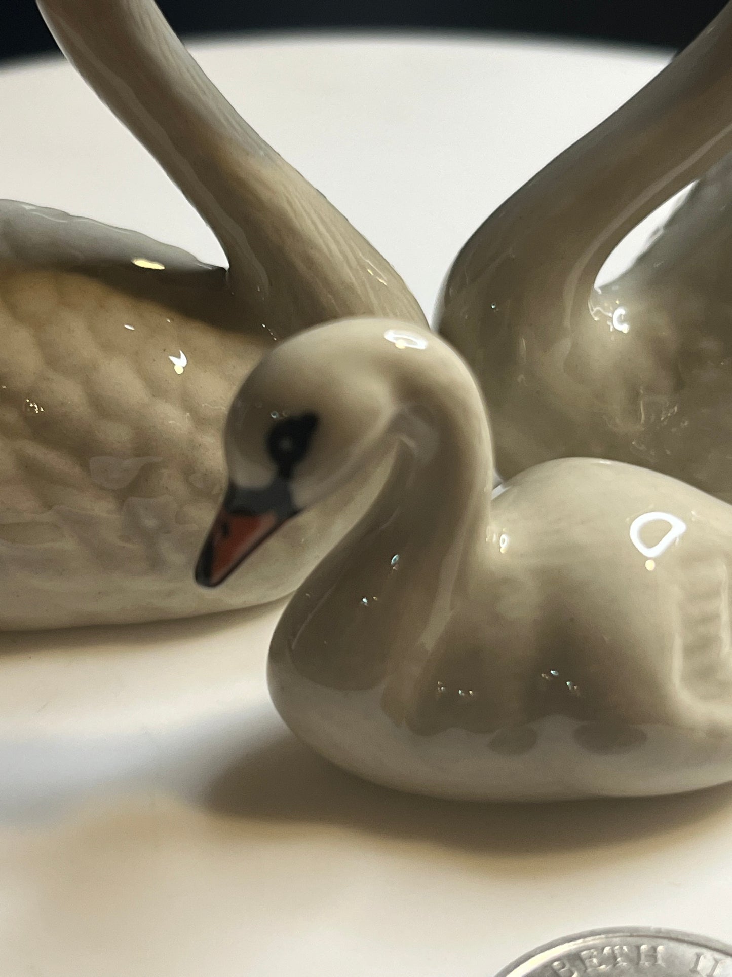 Miniature Porcelain White Swan Set of 3