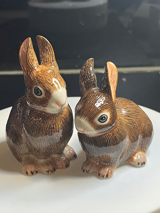 Brown Rabbits Hand Painted Porcelain Figurines