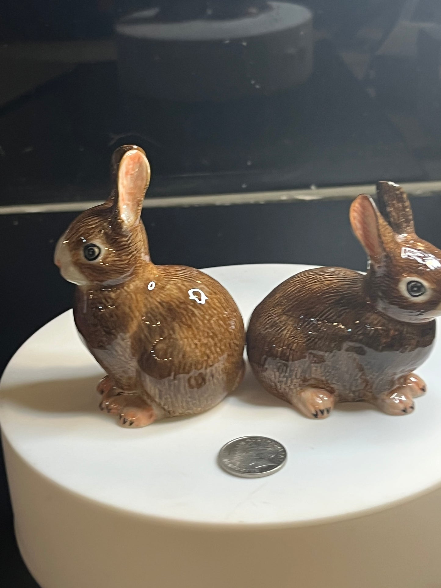 Brown Rabbits Hand Painted Porcelain Figurines