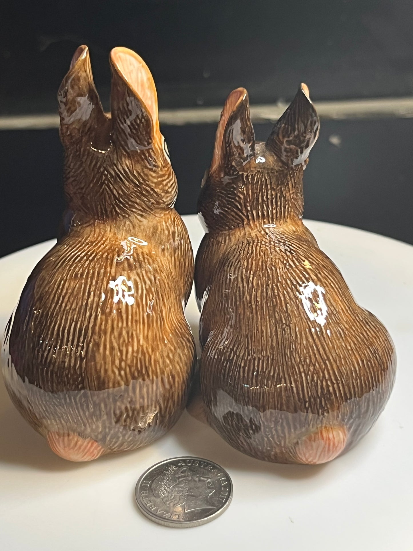 Brown Rabbits Hand Painted Porcelain Figurines