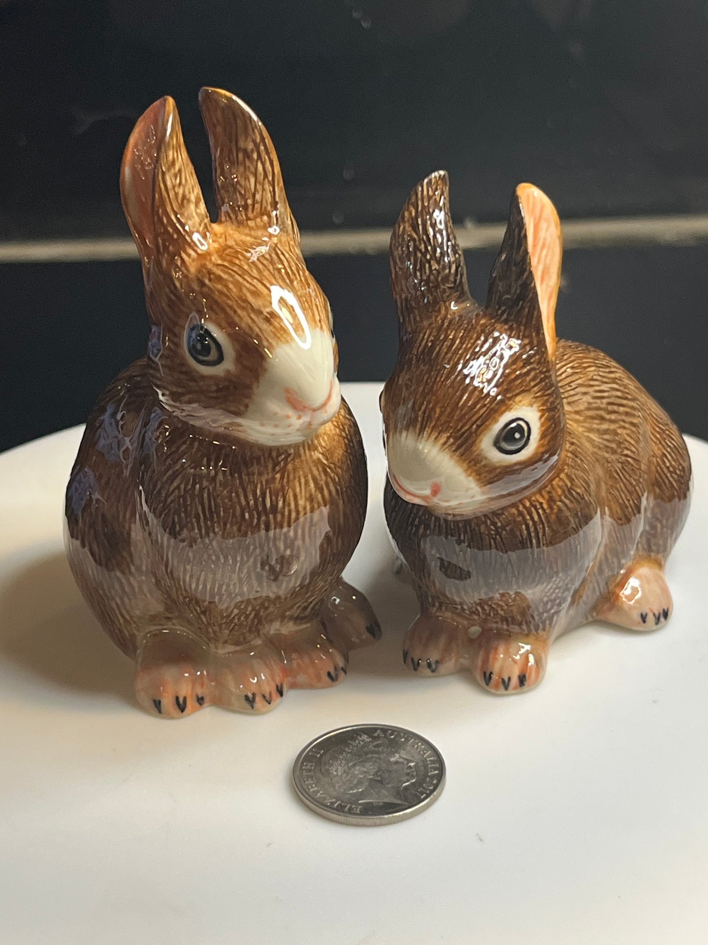 Brown Rabbits Hand Painted Porcelain Figurines