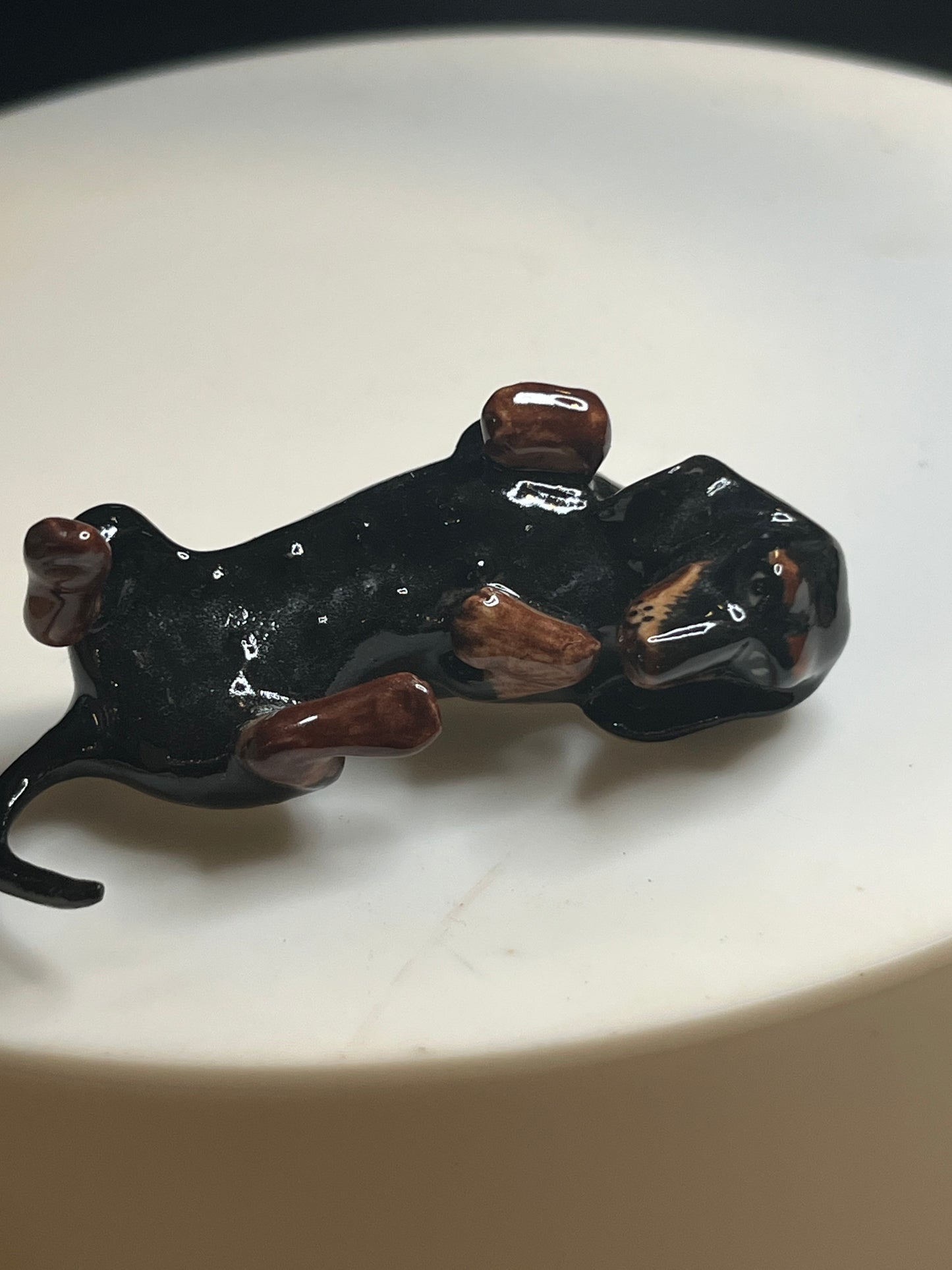 Miniature Hand Painted Porcelain Dachshund Black and Brown