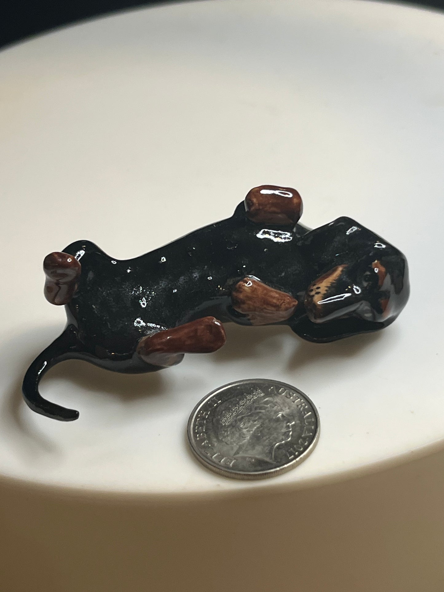 Miniature Hand Painted Porcelain Dachshund Black and Brown