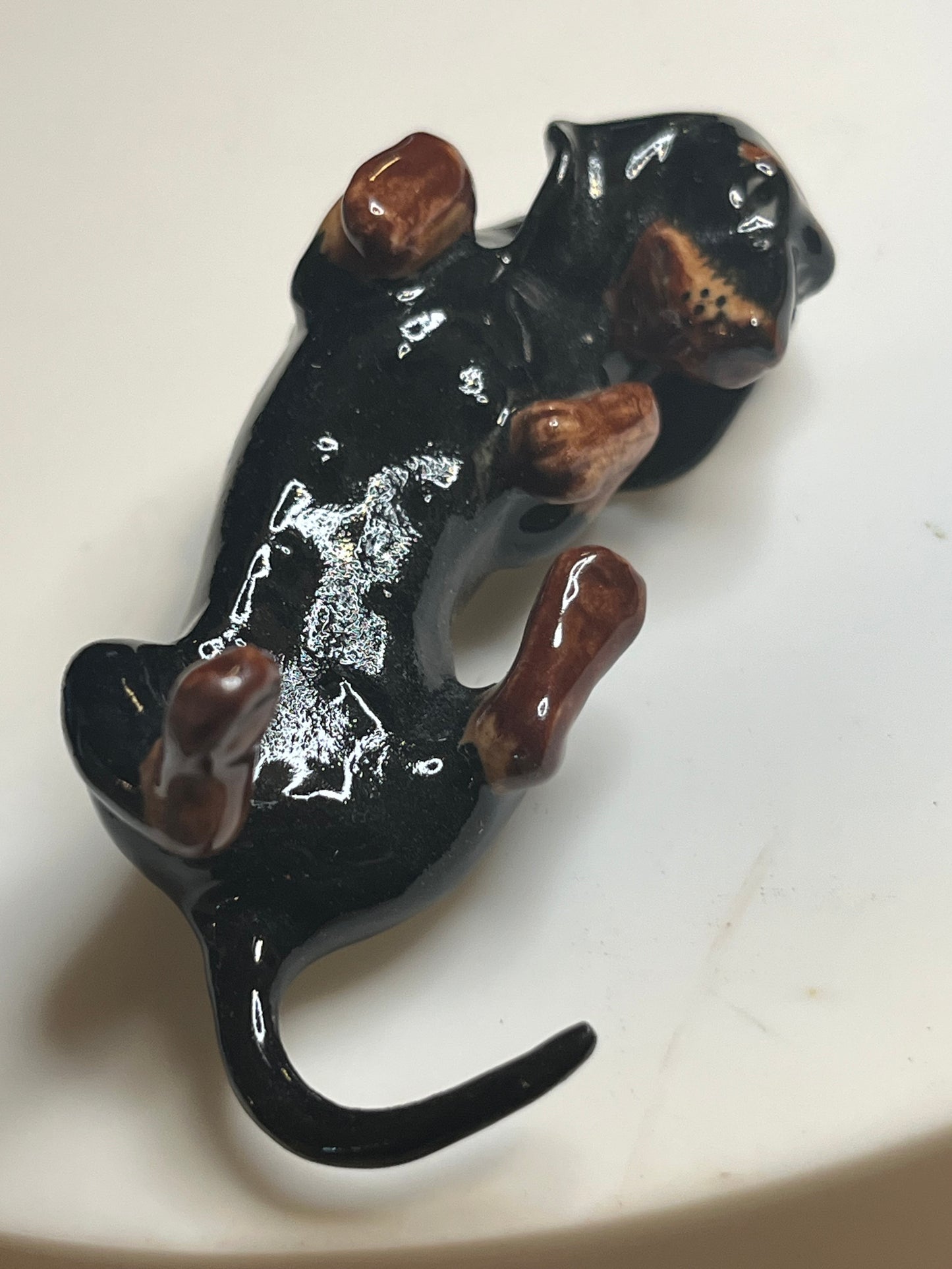 Miniature Hand Painted Porcelain Dachshund Black and Brown