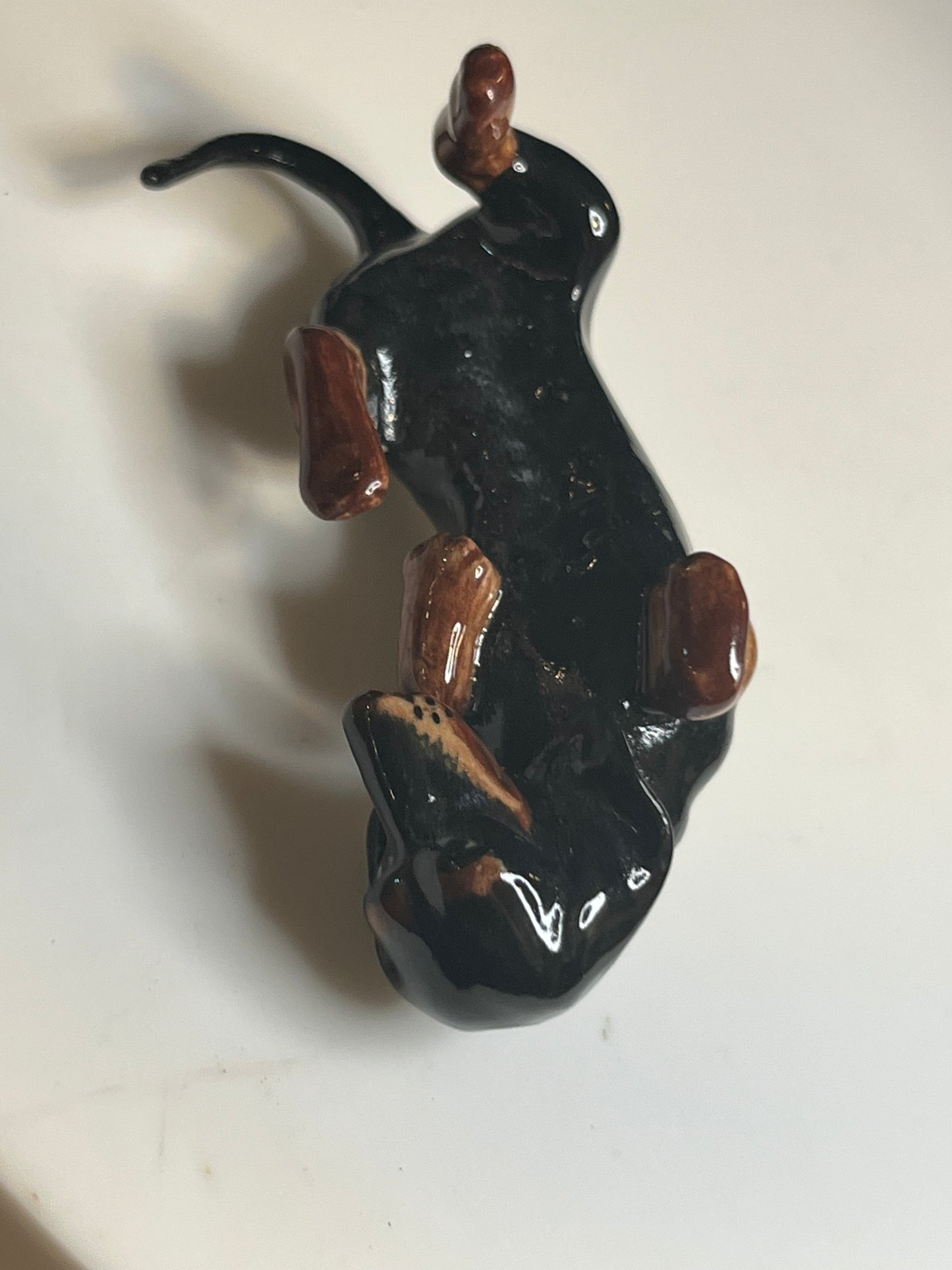 Miniature Hand Painted Porcelain Dachshund Black and Brown