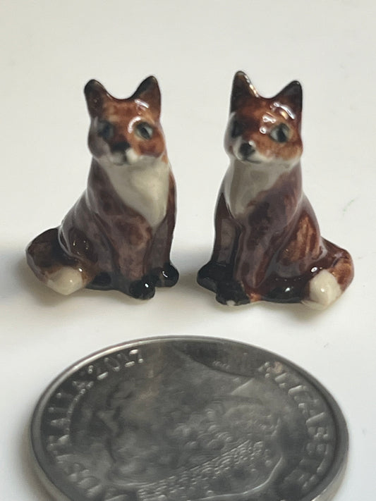 Miniature Porcelain Hand Painted Fox Set of 2