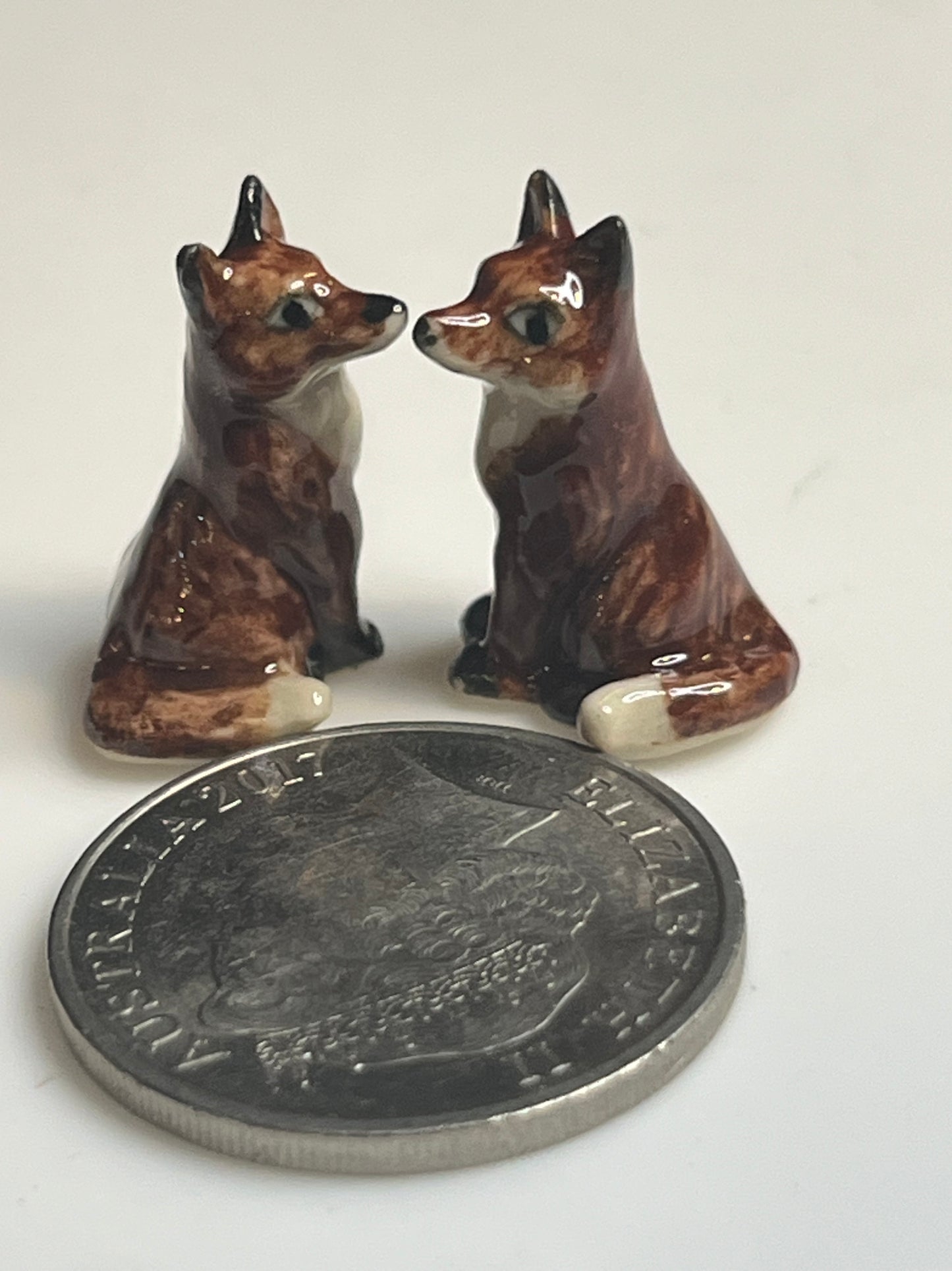 Miniature Porcelain Hand Painted Fox Set of 2