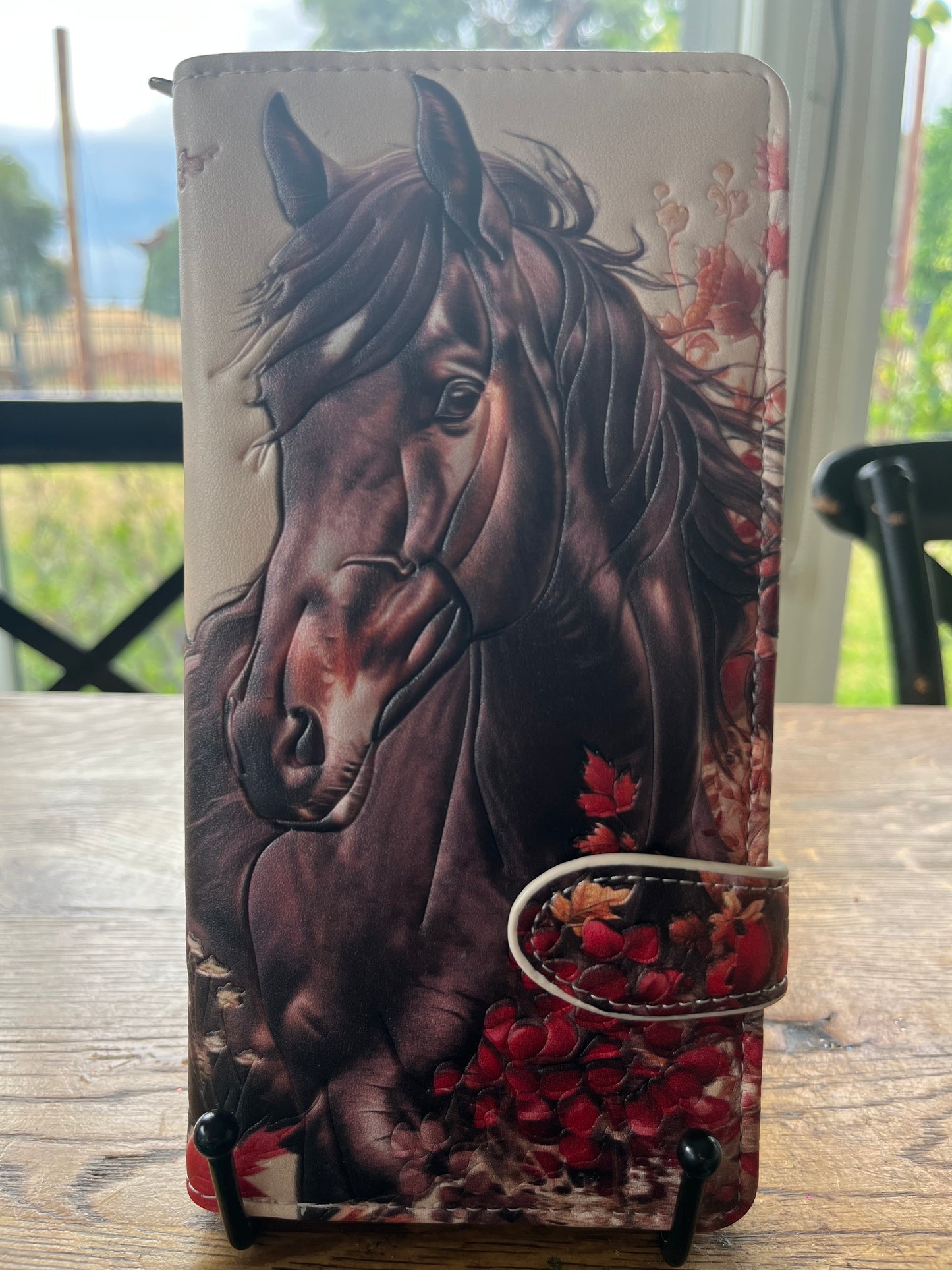 Women's Large Zipper Wallet Autumn Horse Design