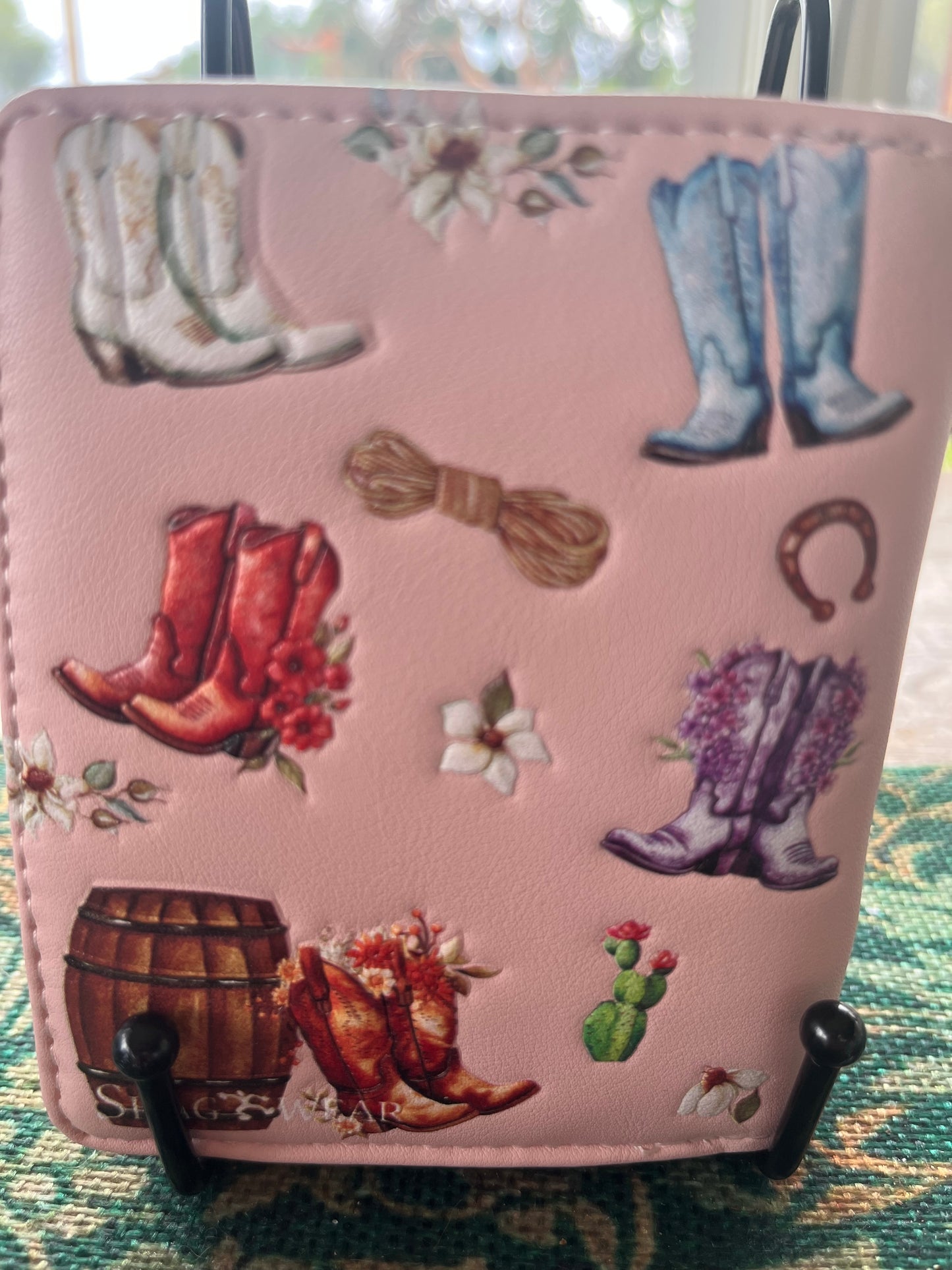 Women's Ladies Wallet Small Pink Cow Girl Boots Wallet