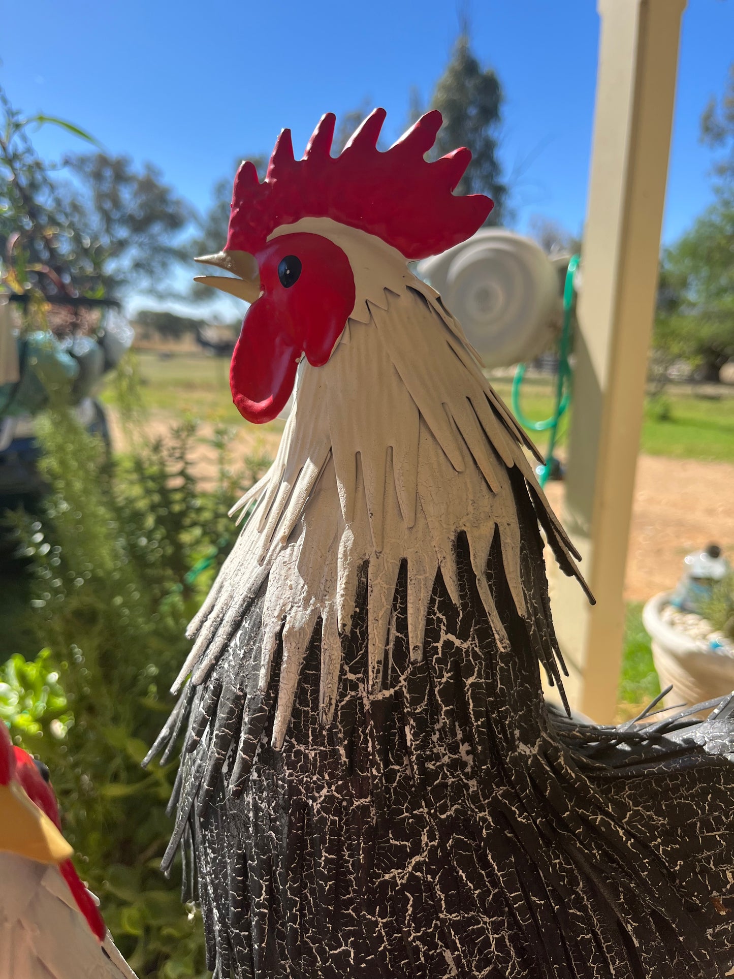 Mr and Mrs Rooster Chicken and Roster Metal Garden Ornament