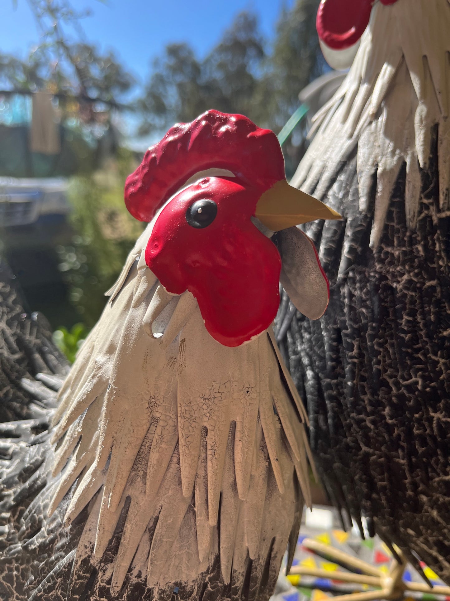 Mr and Mrs Rooster Chicken and Roster Metal Garden Ornament