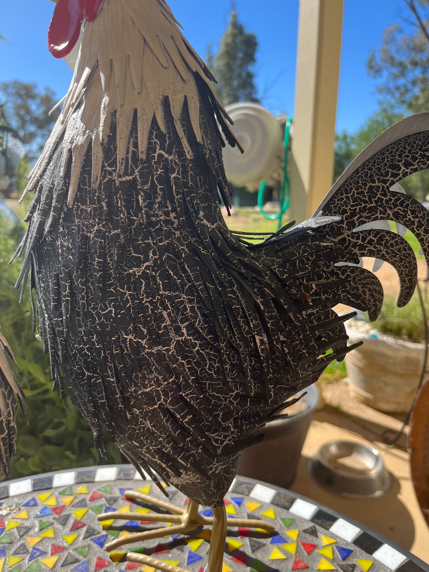 Mr and Mrs Rooster Chicken and Roster Metal Garden Ornament