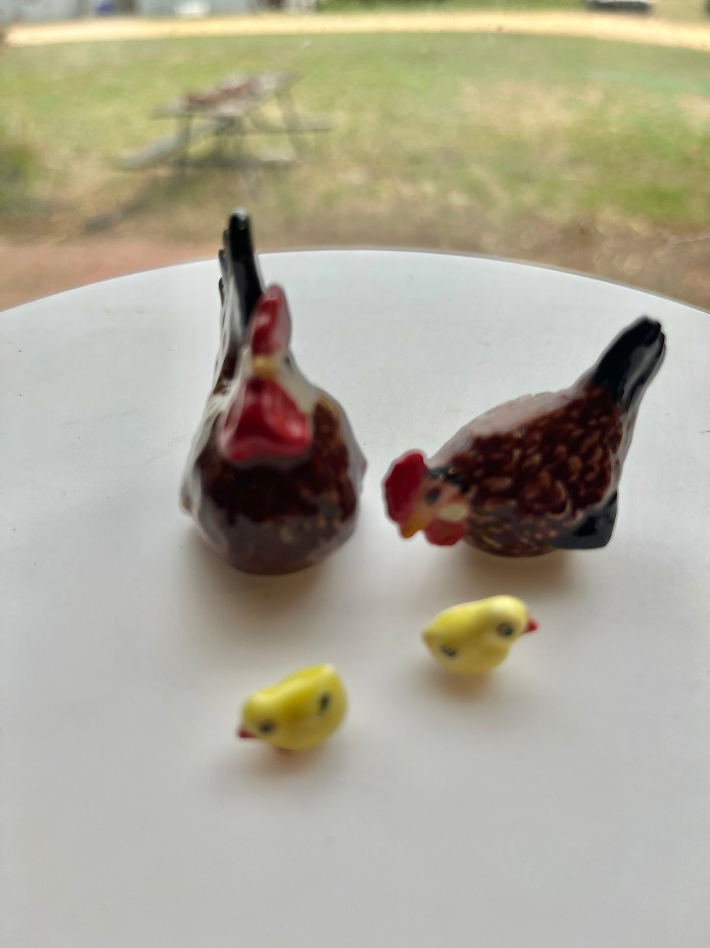 Miniature Porcelain Rooster and Hen Family 4pcs