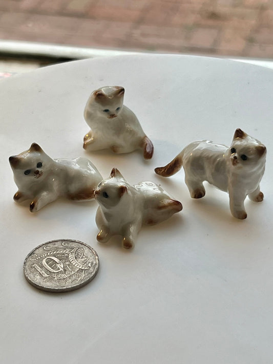 Miniature Porcelain Ragdolls Cat Kittens Figurines 4pcs set