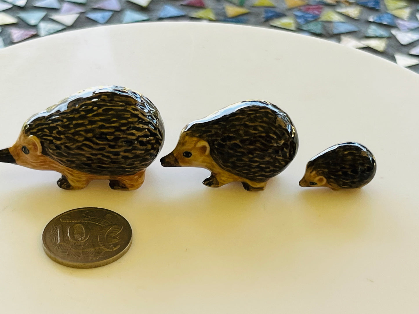 Miniature Porcelain Australian Native Echidna 3 pcs