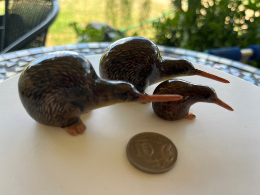 Miniature Porcelain Kiwi Birds 3 Pcs