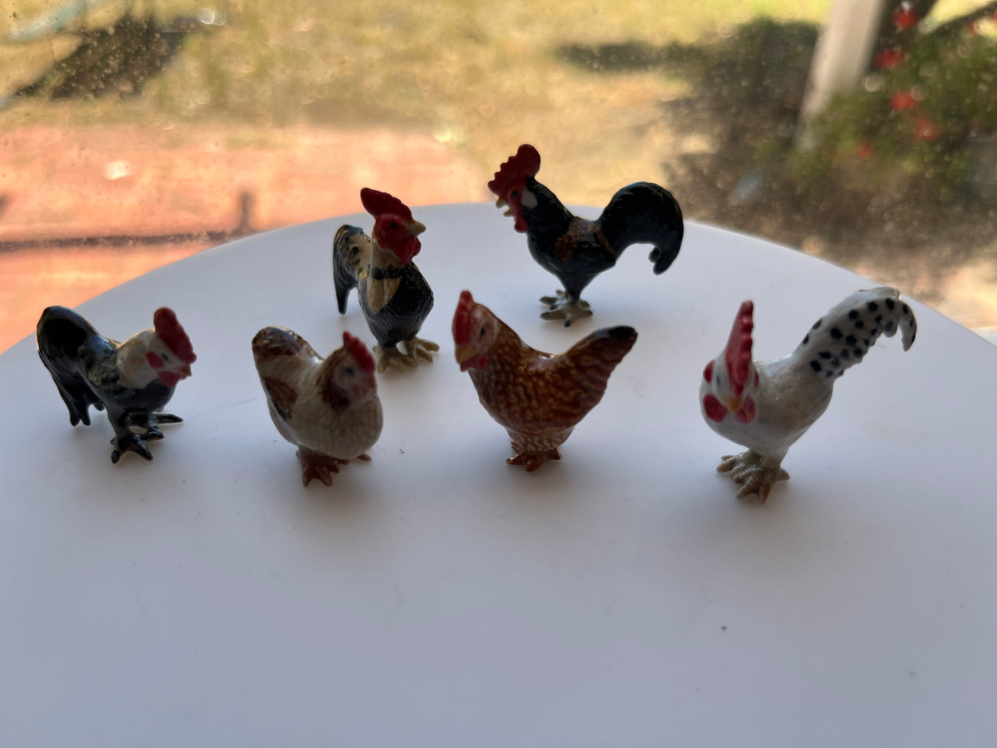 Miniature Porcelain Chicken and Roosters 6pcs