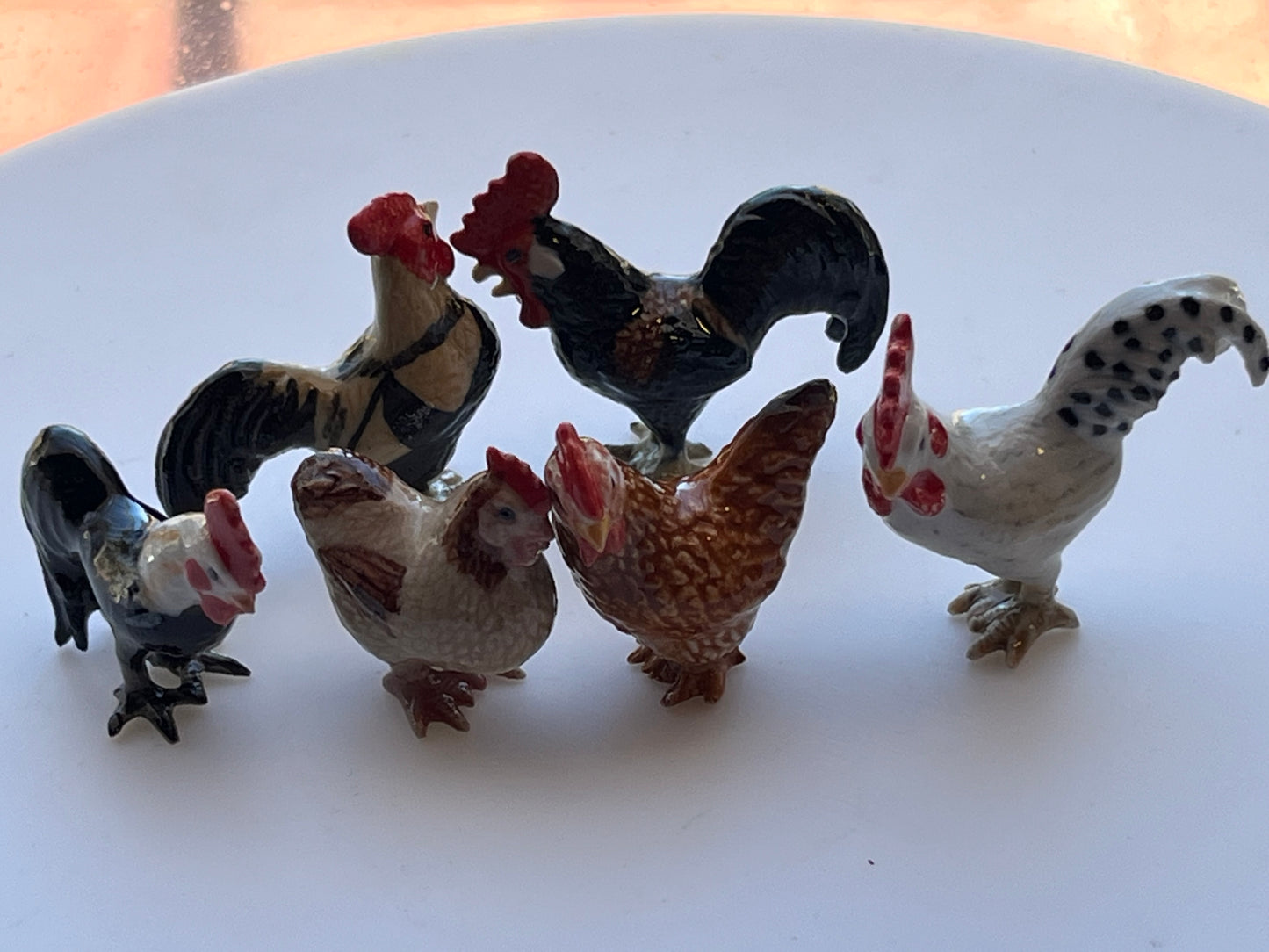 Miniature Porcelain Chicken and Roosters 6pcs