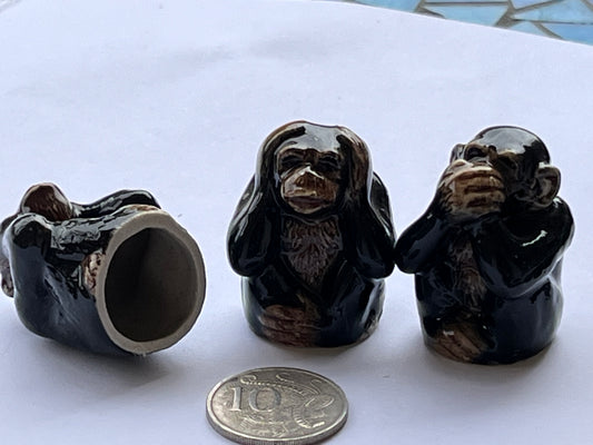 Miniature Porcelain See No  Evil Hear No Evil Speak No Evil Monkeys