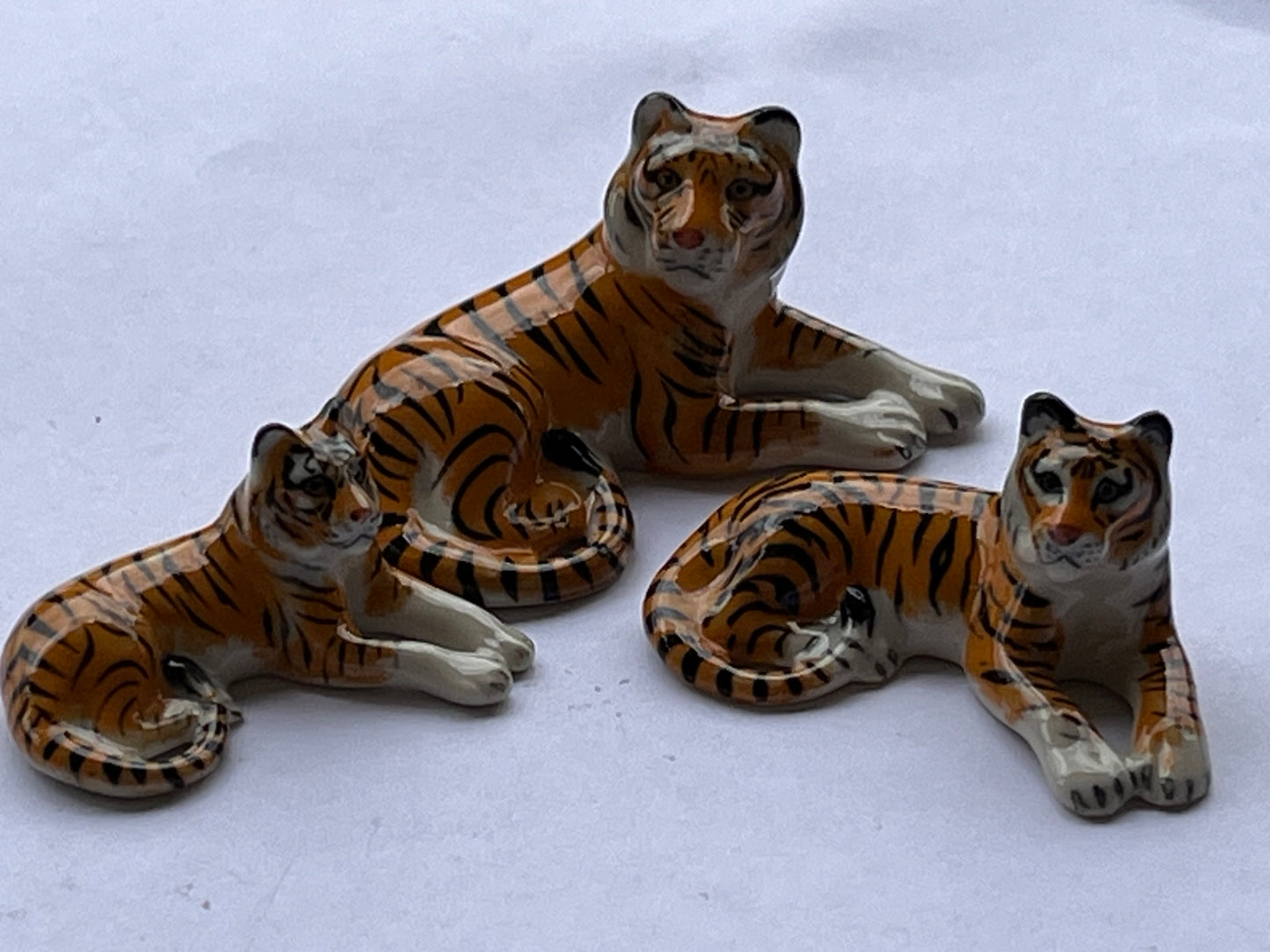 Miniature Porcelain Tiger Family Figurines Set of 3
